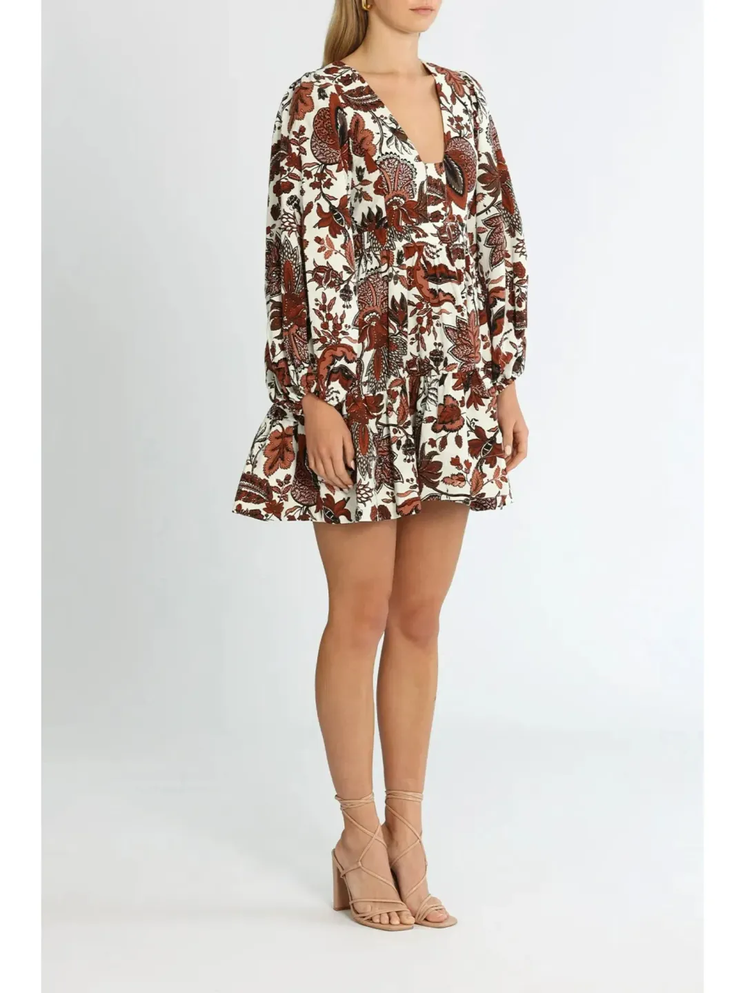 Shona Joy Catalina Plunged Balloon Sleeve Mini Dress in Multi Size AU 8 for rent on The Volte - main image