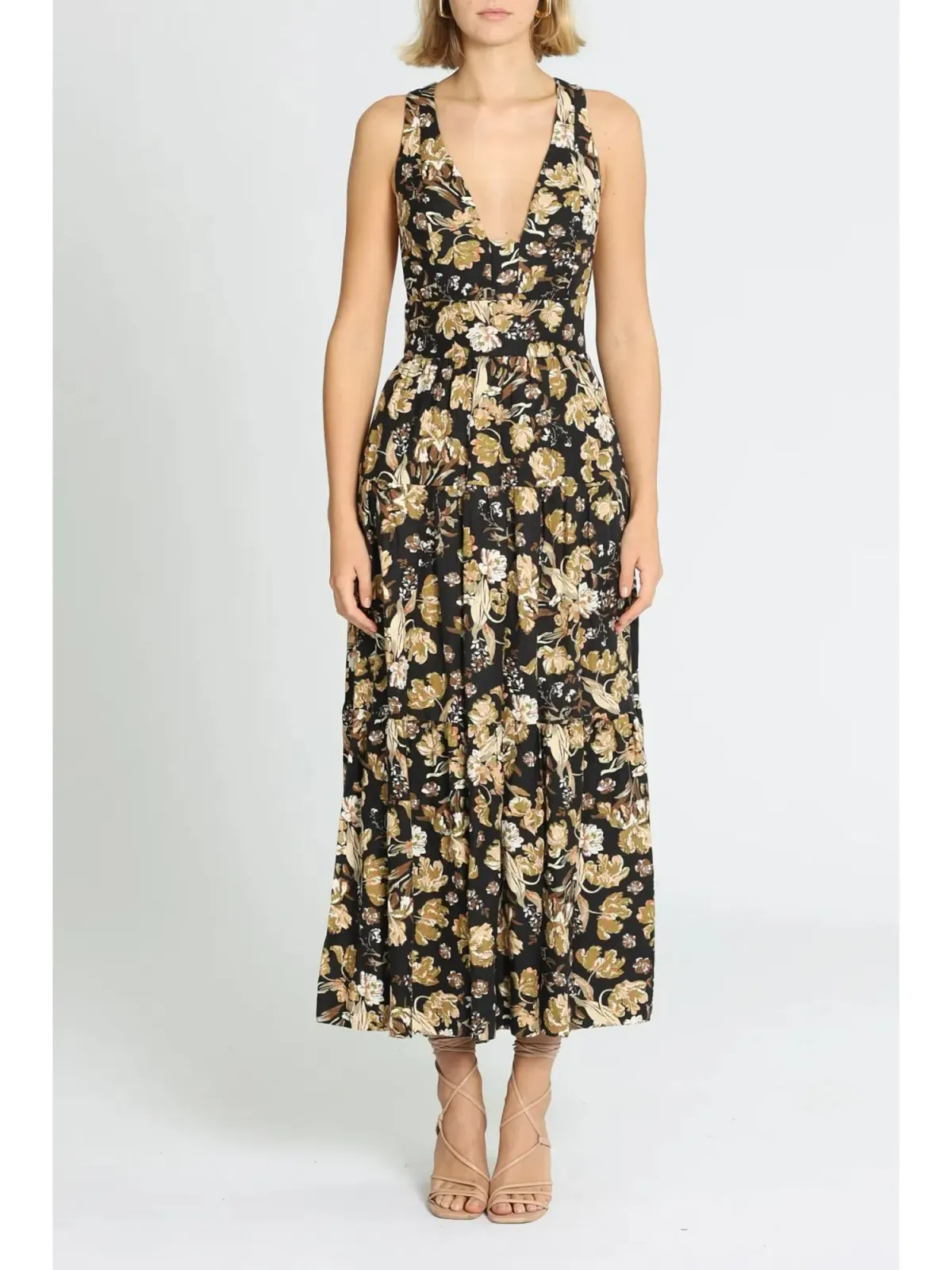 Shona Joy Palermo Plunged Low Back Midi Dress in Multi Size AU 14 - Image 1