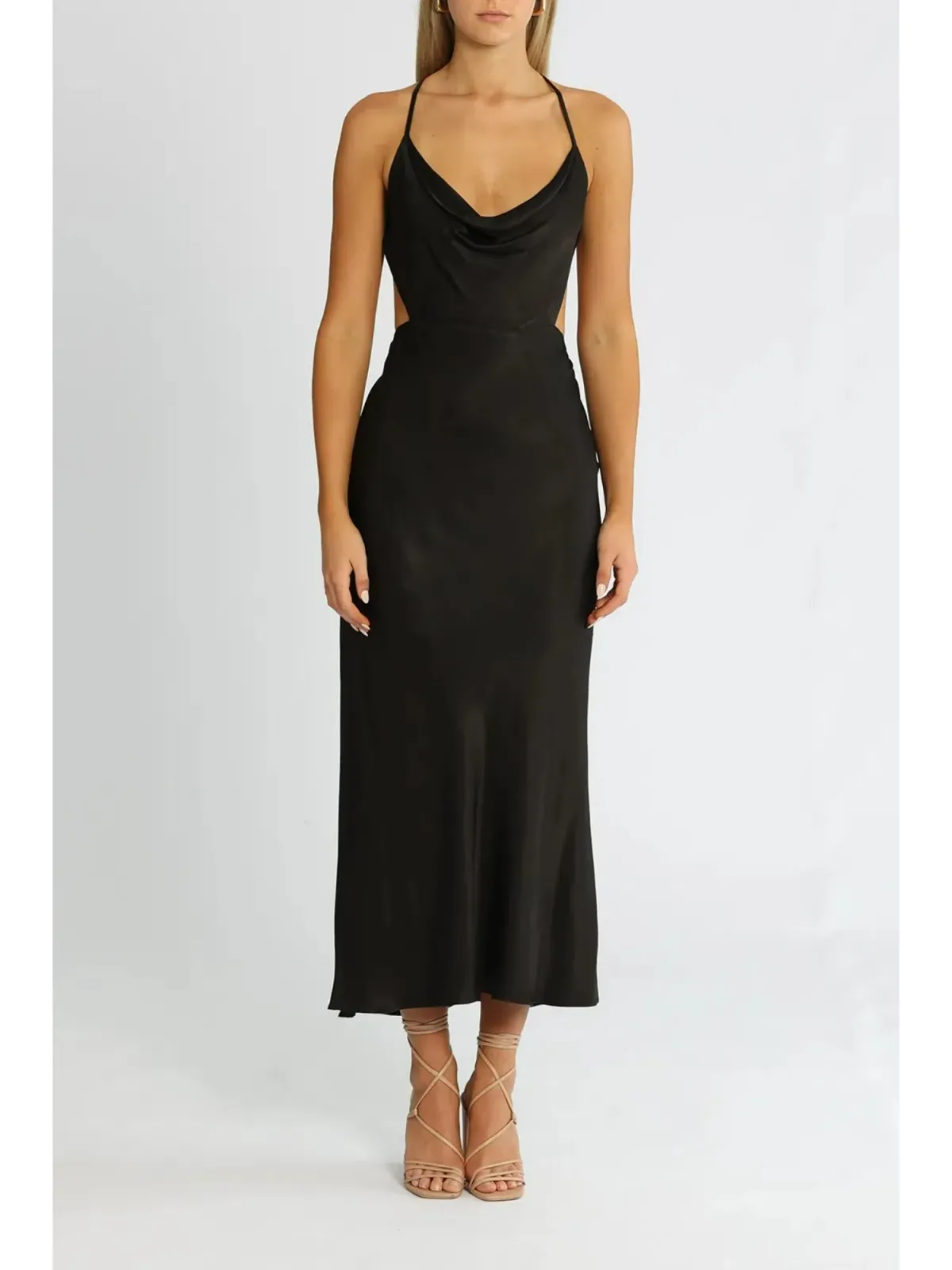 Shona Joy Thalia Bias Cut Out Midi Dress in Black Size AU 12 - Image 1