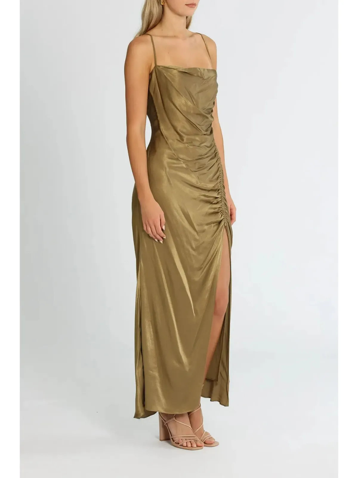 Shona Joy Thalia Bias Ruched Midi Dress in Cumin Size AU 12 - Image 2
