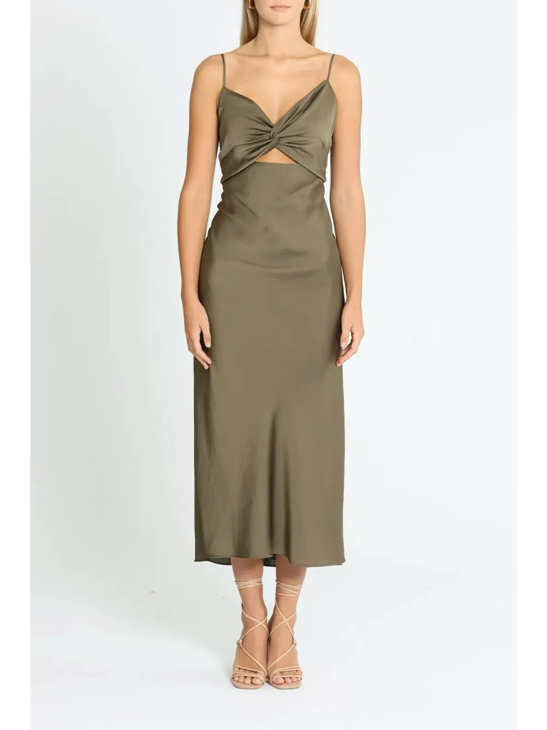 Shona Joy Luxe Twist Midi Dress in Pine Size AU 12 for rent on The Volte - main image