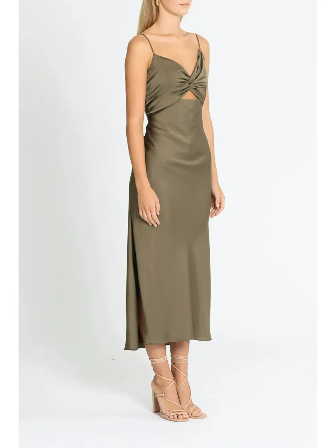 Shona Joy Luxe Twist Midi Dress in Pine Size AU 12 for rent on The Volte - main image