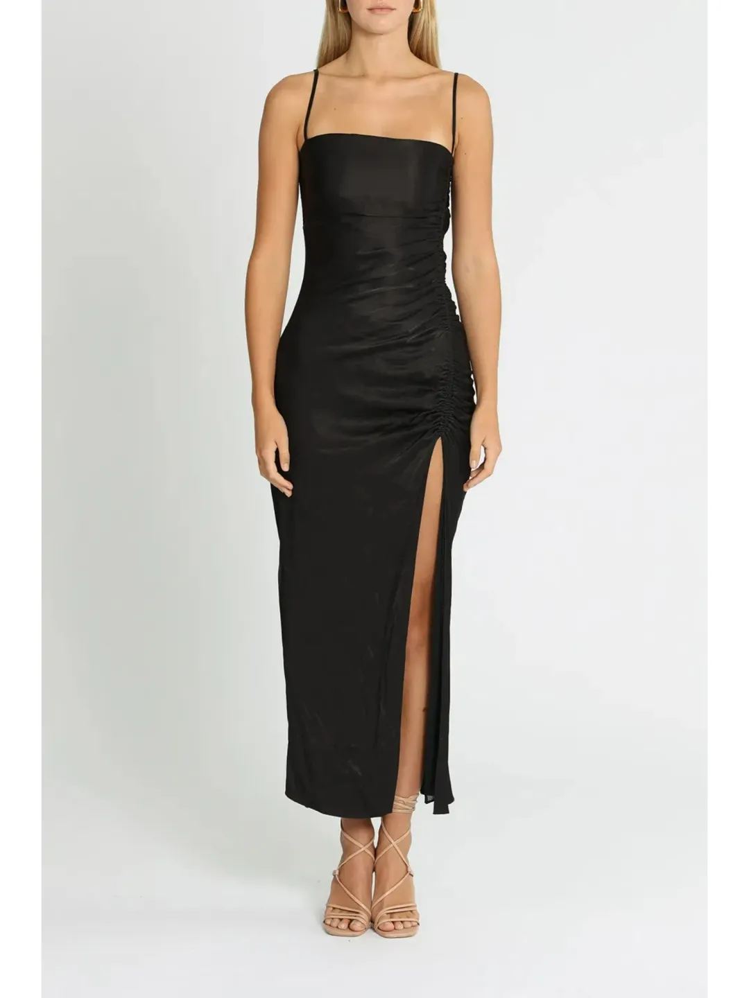 Shona Joy Thalia Ruched Midi Dress in Black Size AU 8 for rent on The Volte - main image