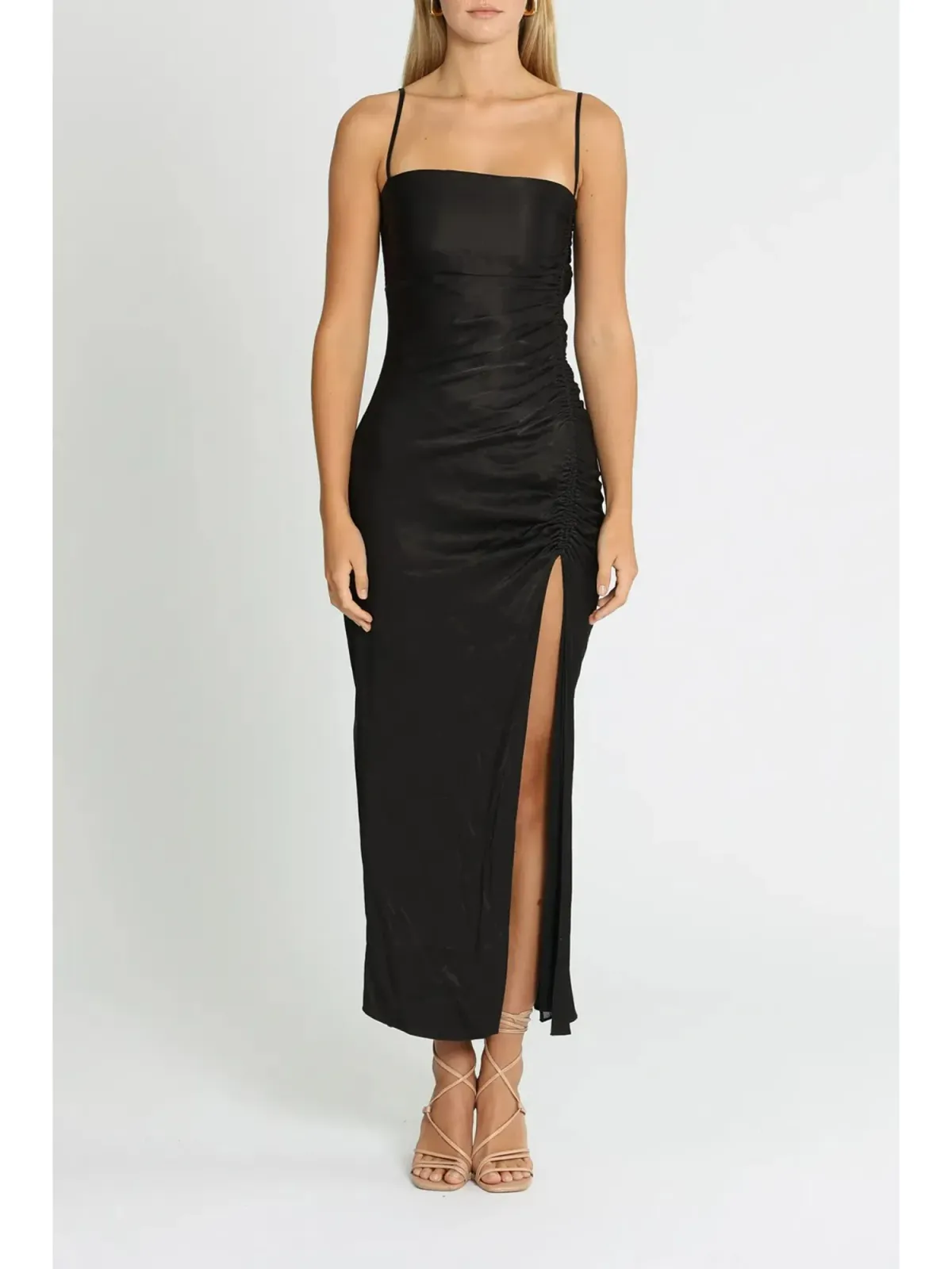 Shona Joy Thalia Ruched Midi Dress in Black Size AU 8 - Image 1