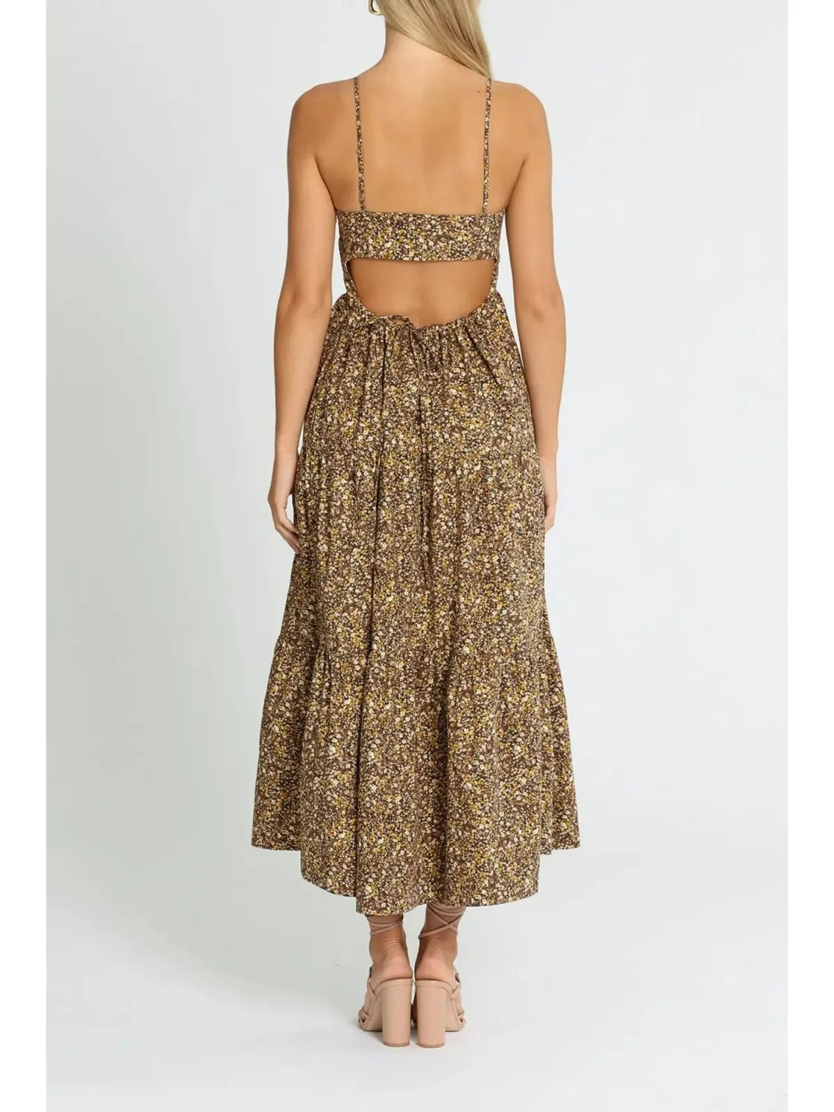 Shona Joy Lilou Backless Midi Dress Print Size AU 14 - Image 3