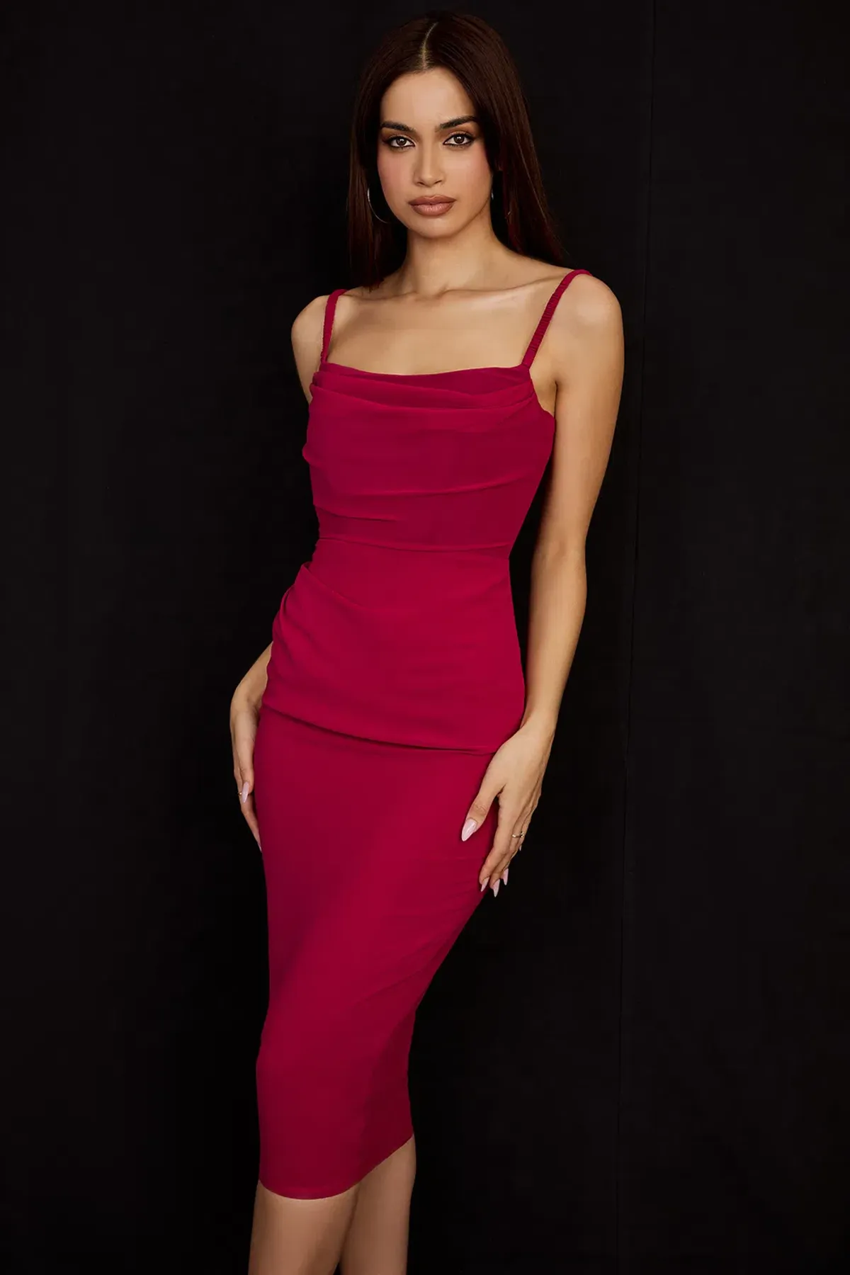 House of CB Jamille  Draped Corset Midi Dress Berry Size S/Au 8  - Image 3