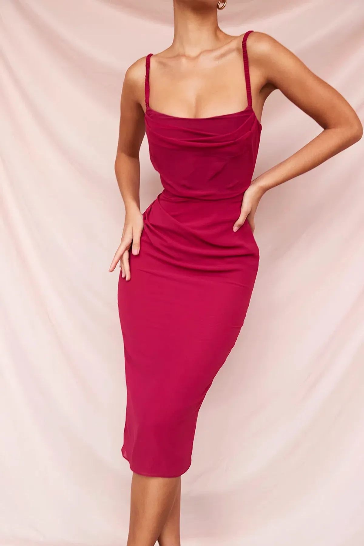 House of CB Jamille  Draped Corset Midi Dress Berry Size S/Au 8  - Image 5