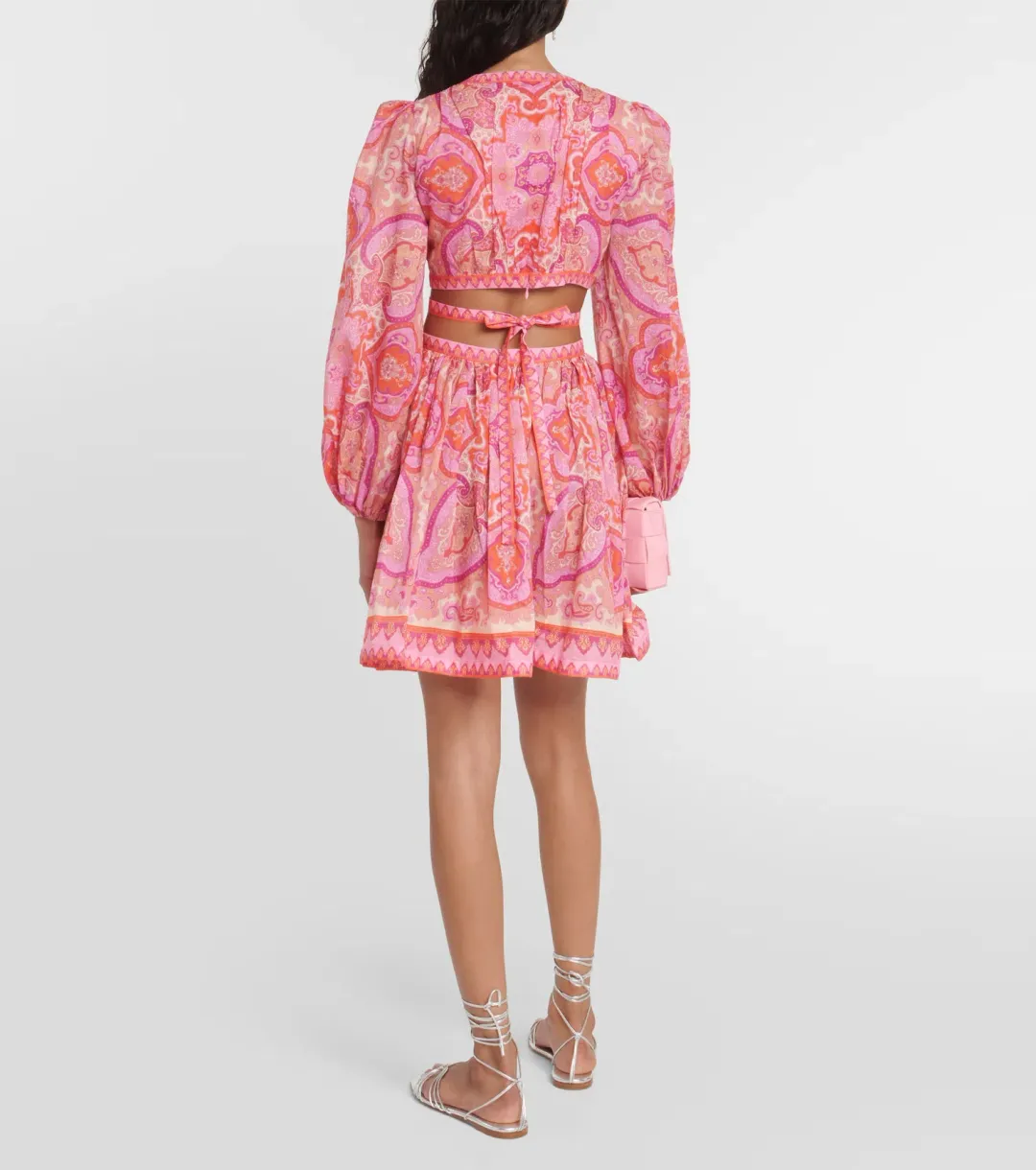 Zimmermann Halcyon Self Tie Mini Dress Pink Purple Paisley Size 2 / AU 12  for rent on The Volte - main image