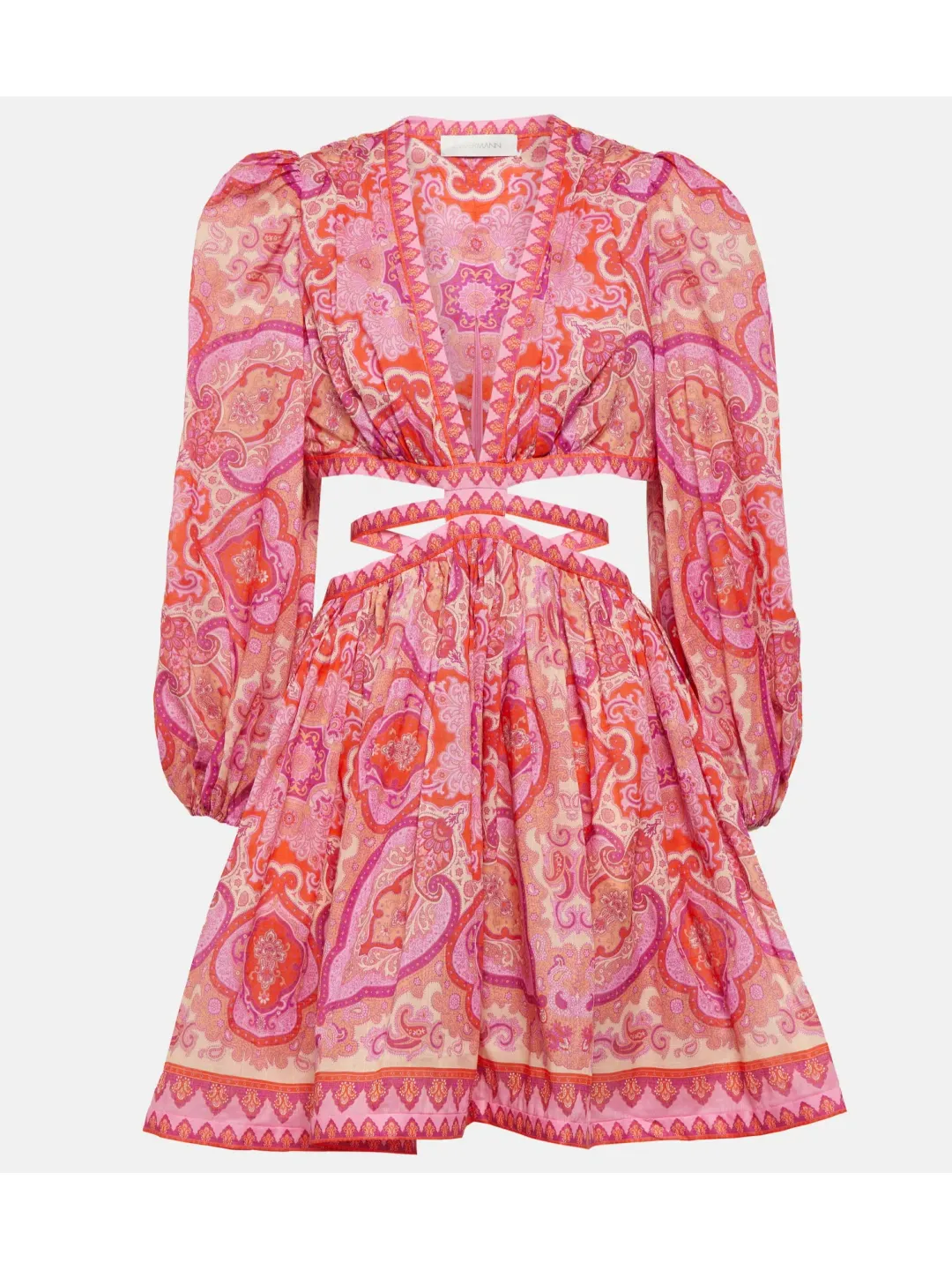 Zimmermann Halcyon Self Tie Mini Dress Pink Purple Paisley Size 2 / AU 12  for rent on The Volte - main image