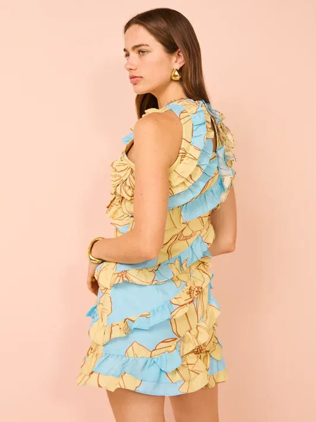 Issy Multi Frill Mini Dress in Summer Print Size 10 for rent on The Volte - main image