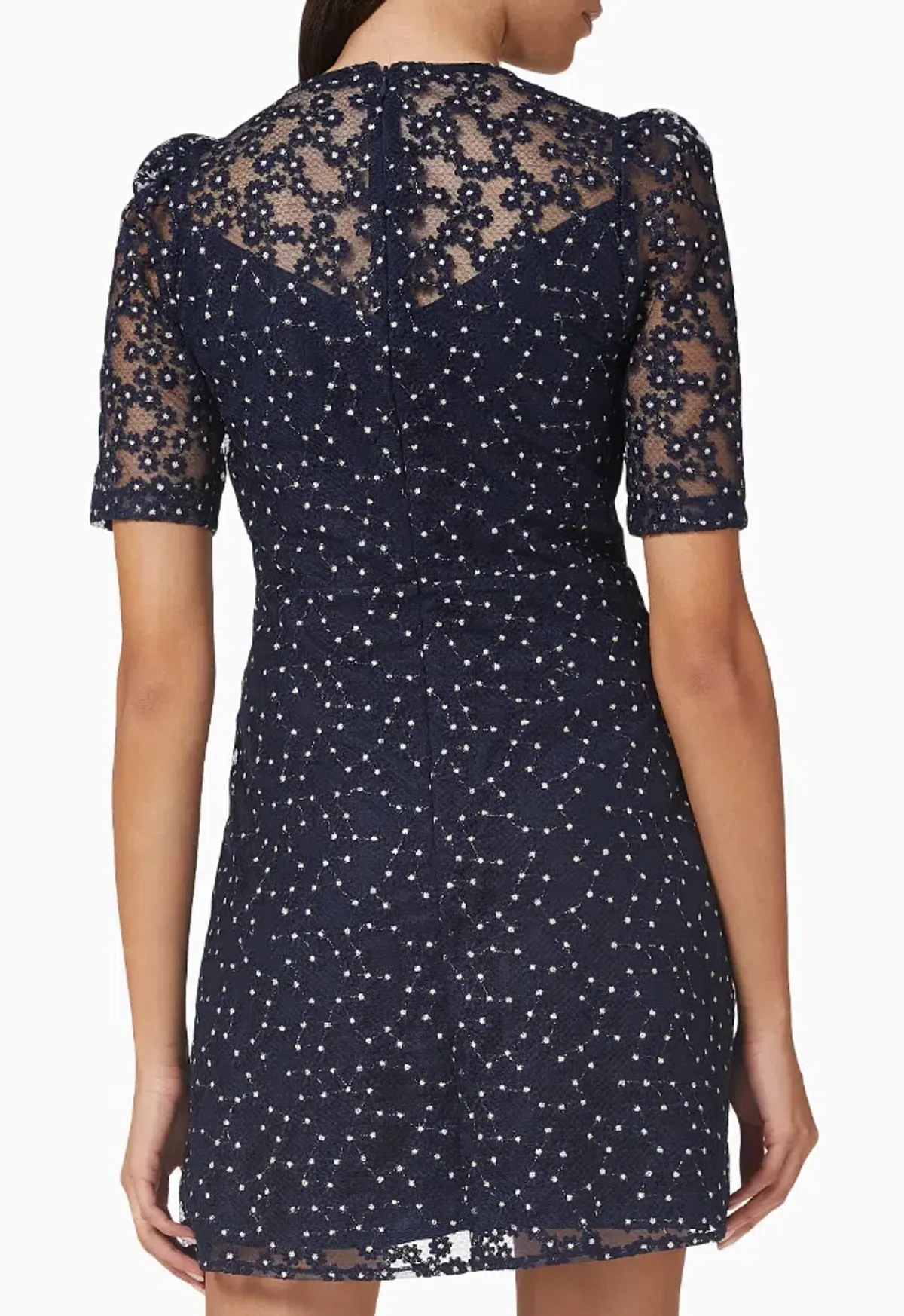 Sandro Lucianita Embellished Lace Mini Dress Midnight Blue Size 8 - Image 4