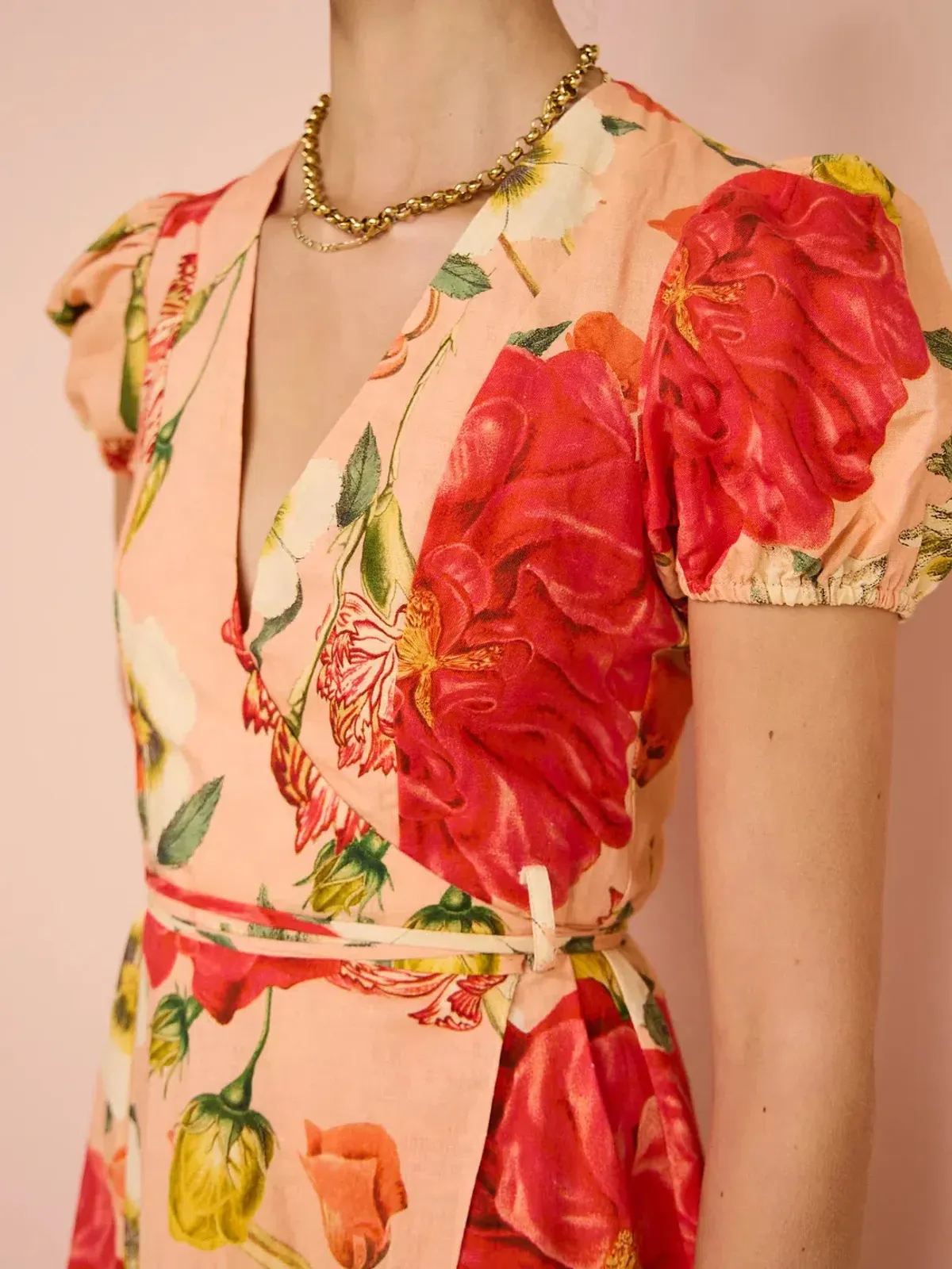 By Nicola Havanna Wrap Maxi Dress In Raspberry Punch Floral Size 8 - Image 3