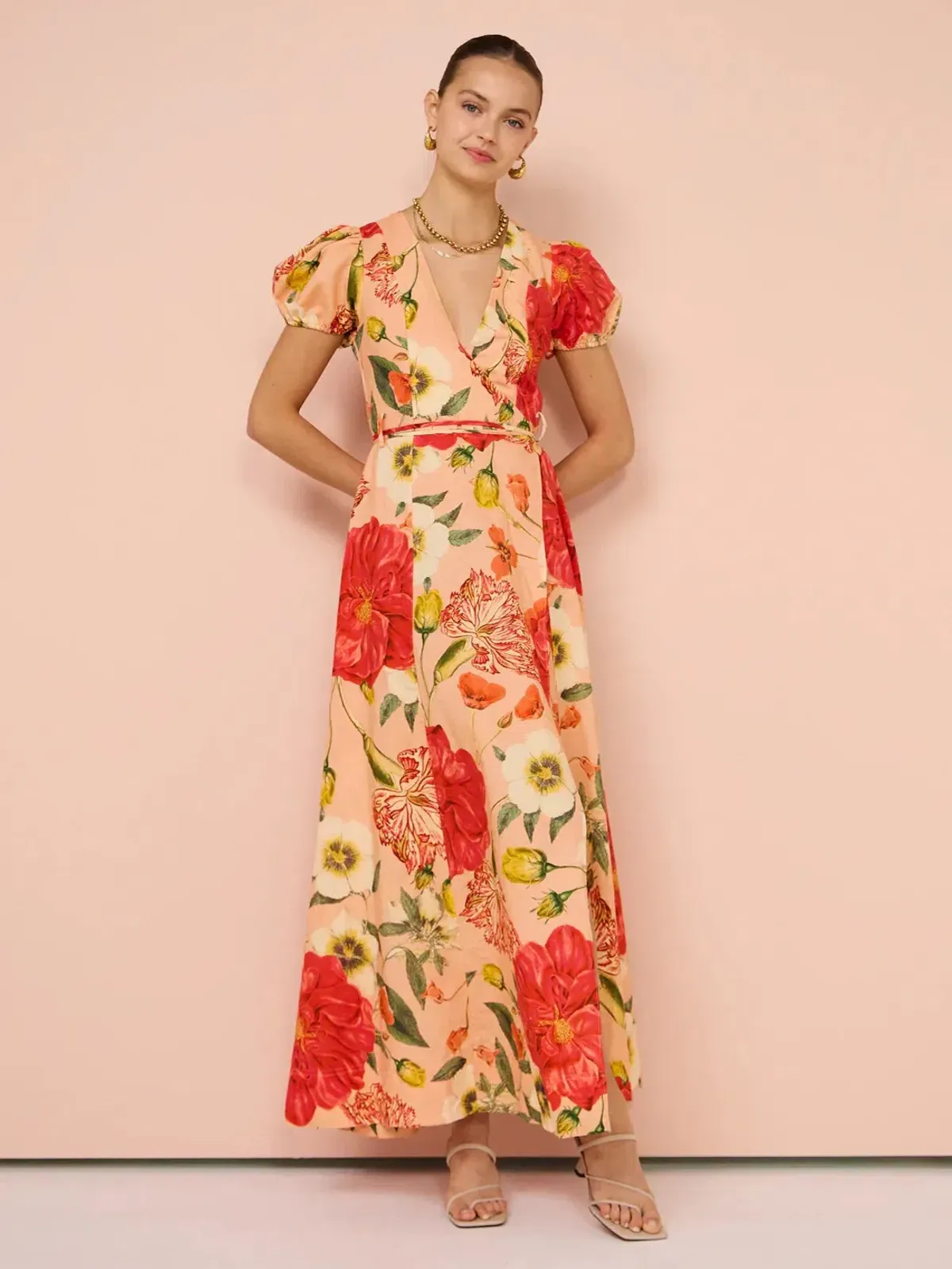 By Nicola Havanna Wrap Maxi Dress In Raspberry Punch Floral Size 8 - Image 1