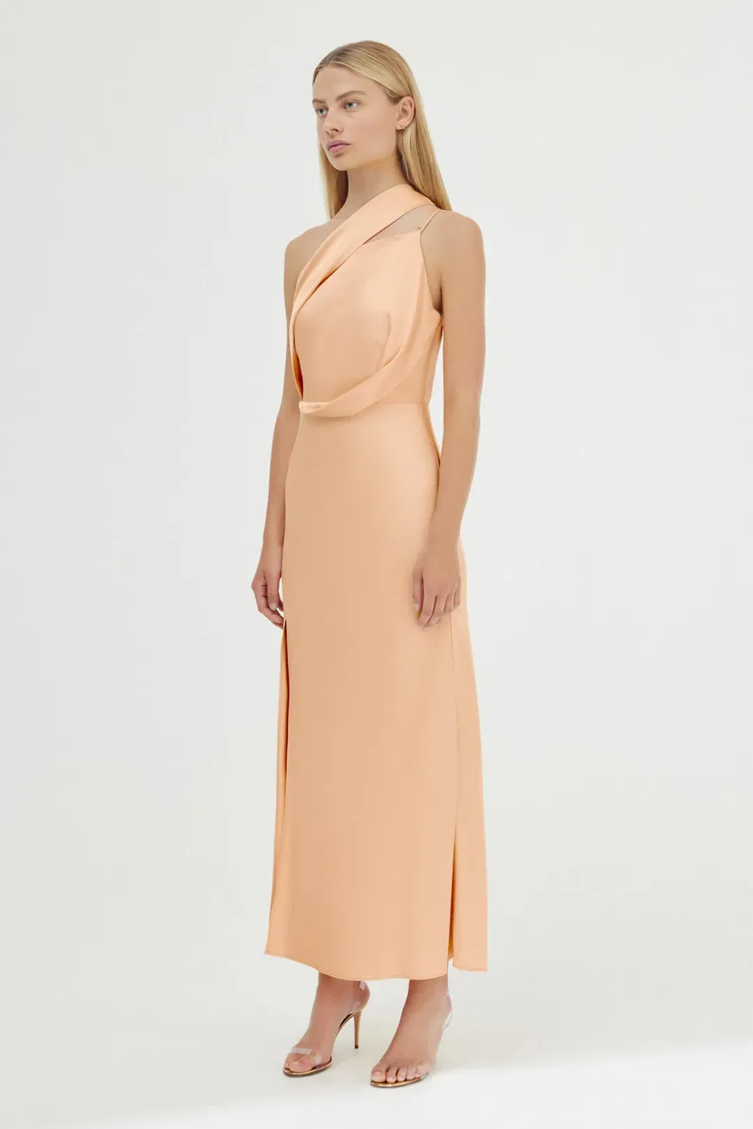 Significant Other Alessia One Shoulder Midi Dress Peach Sherbet Size 8 for rent on The Volte - main image