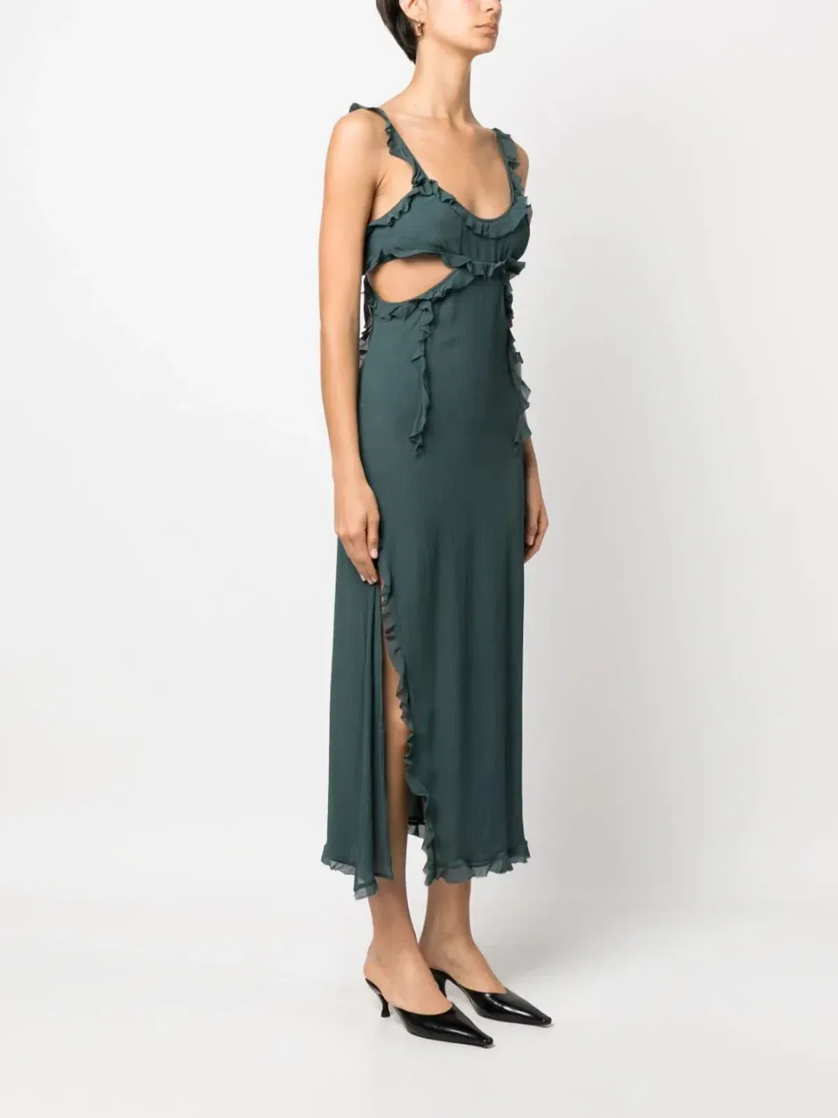 Acne Studios Ruffle Cut-Out Dress Green Size 10 - Image 2