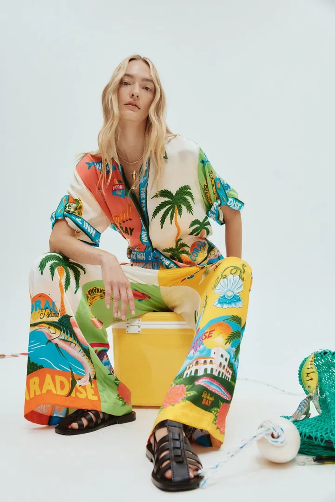 Alemais Paradiso Silk Shirt Size 12 And Pants Size 12 Set Multi for rent on The Volte - main image