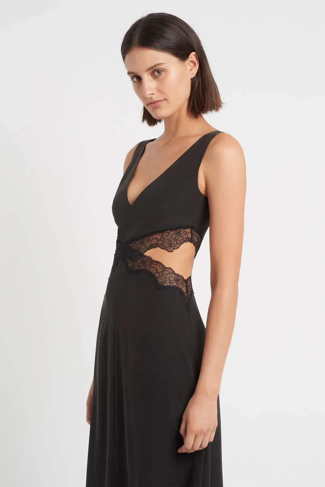 Sir the Label Alma Silk Cut Out Dress Black Size 3 / AU 12  for rent on The Volte - main image