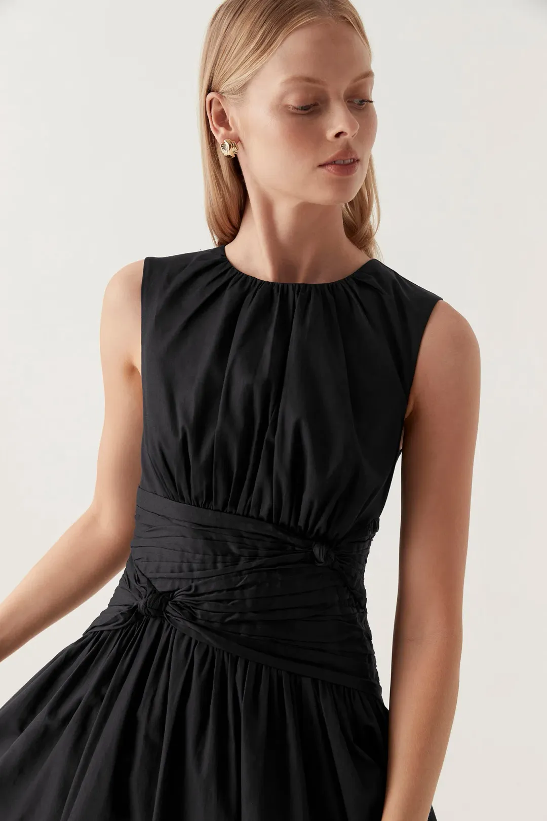 Aje Agatha Knot Waist Midi Dress Black Size 12 for rent on The Volte - main image