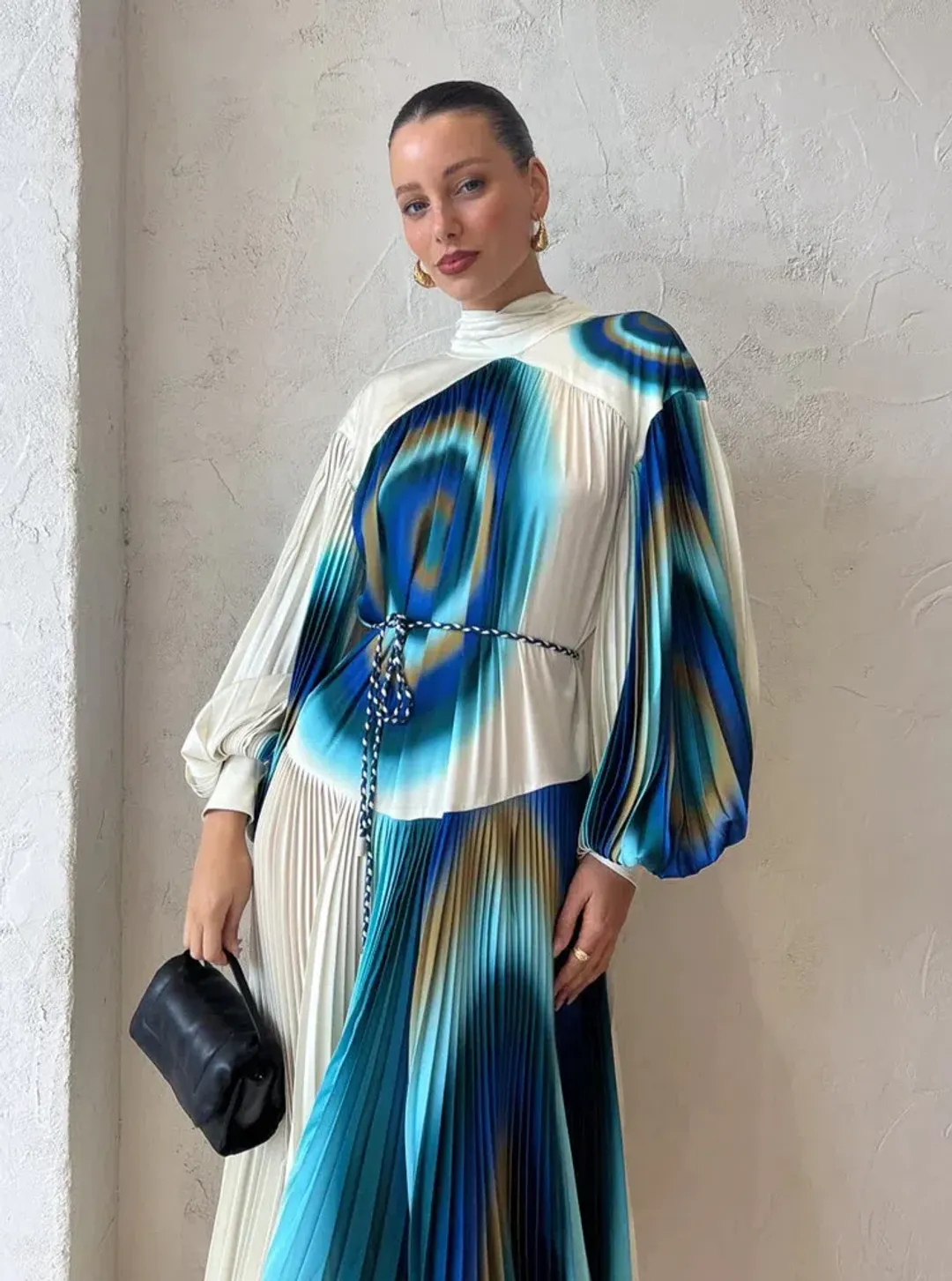 Alemais Una Pleated Midi Dress in Pearl/Teal Size 14 for rent on The Volte - main image