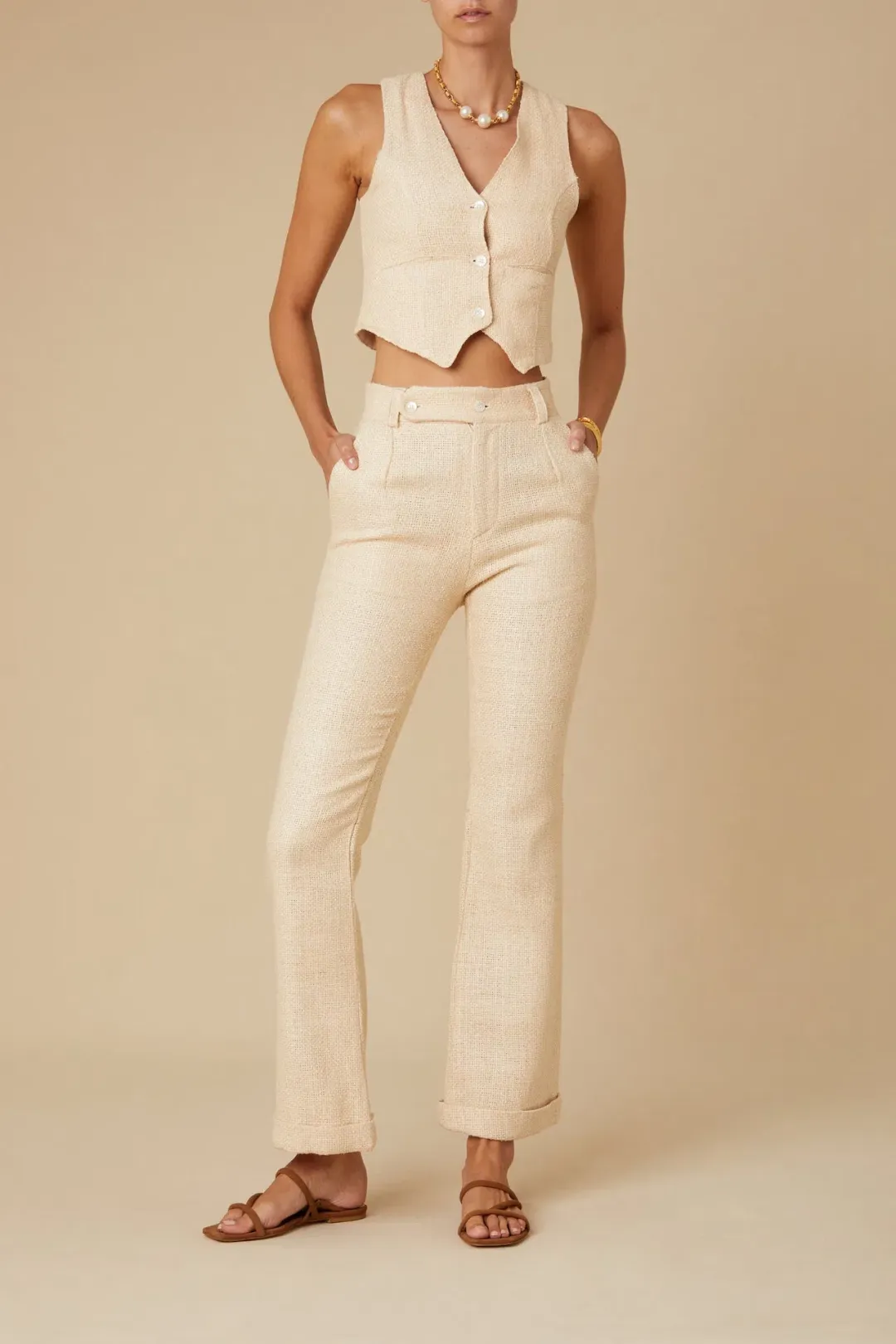 Savannah Morrow Kate Vest and Pant Suit Set Shell Size S / AU 8 for rent on The Volte - main image