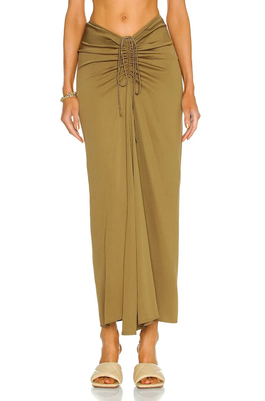 Christopher Esber Ruched Skirt Olive Green Size 6 for rent on The Volte - main image