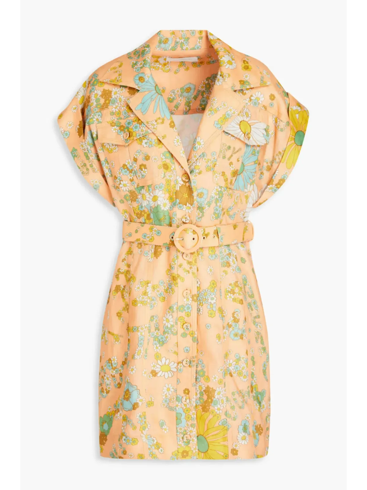 Zimmermann Lola Roll Cuff Mini Belted Dress Peach Floral Size 0P / AU 6 - Image 4