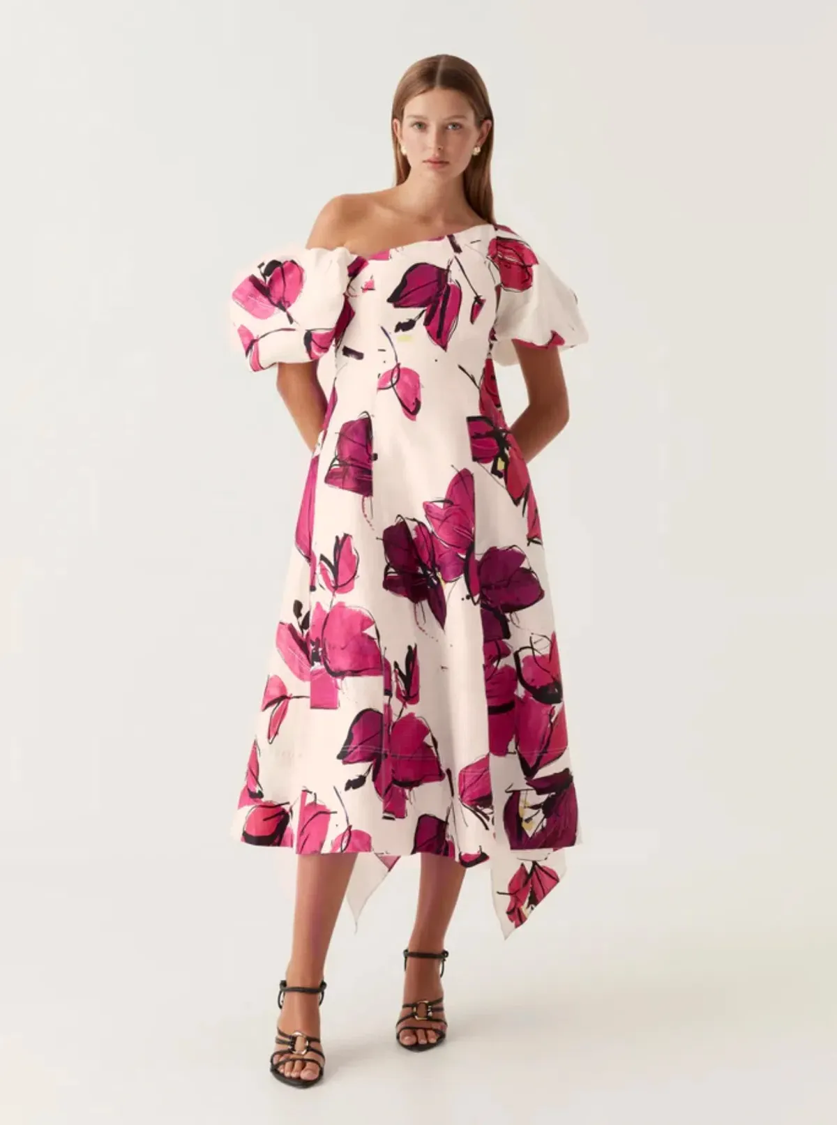 Aje Tulip Sleeve Midi Dress Falling Florals Size AU 8 - Image 1