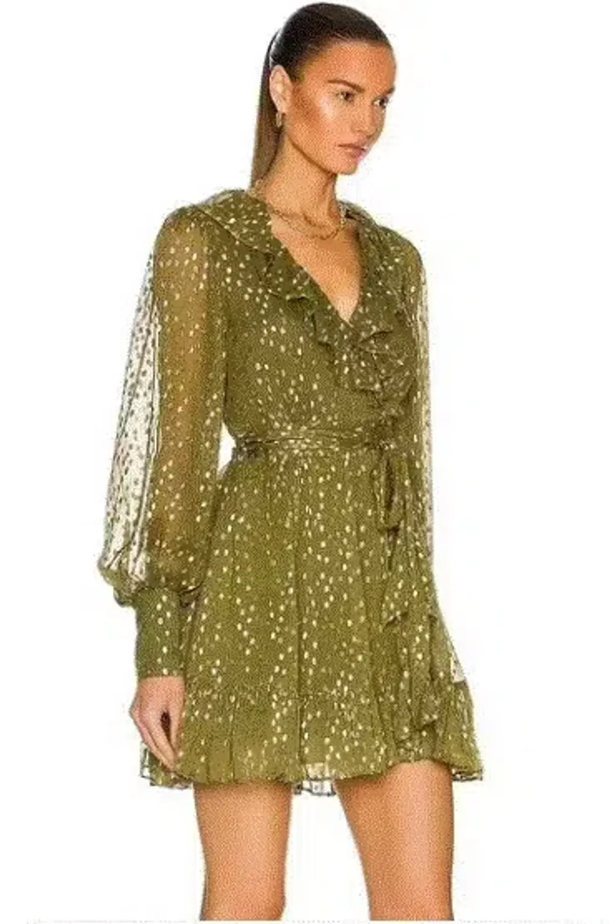 Zimmerman Silk & Lurex Wrap Mini Dress Green Size 0 / AU 8 - Image 2