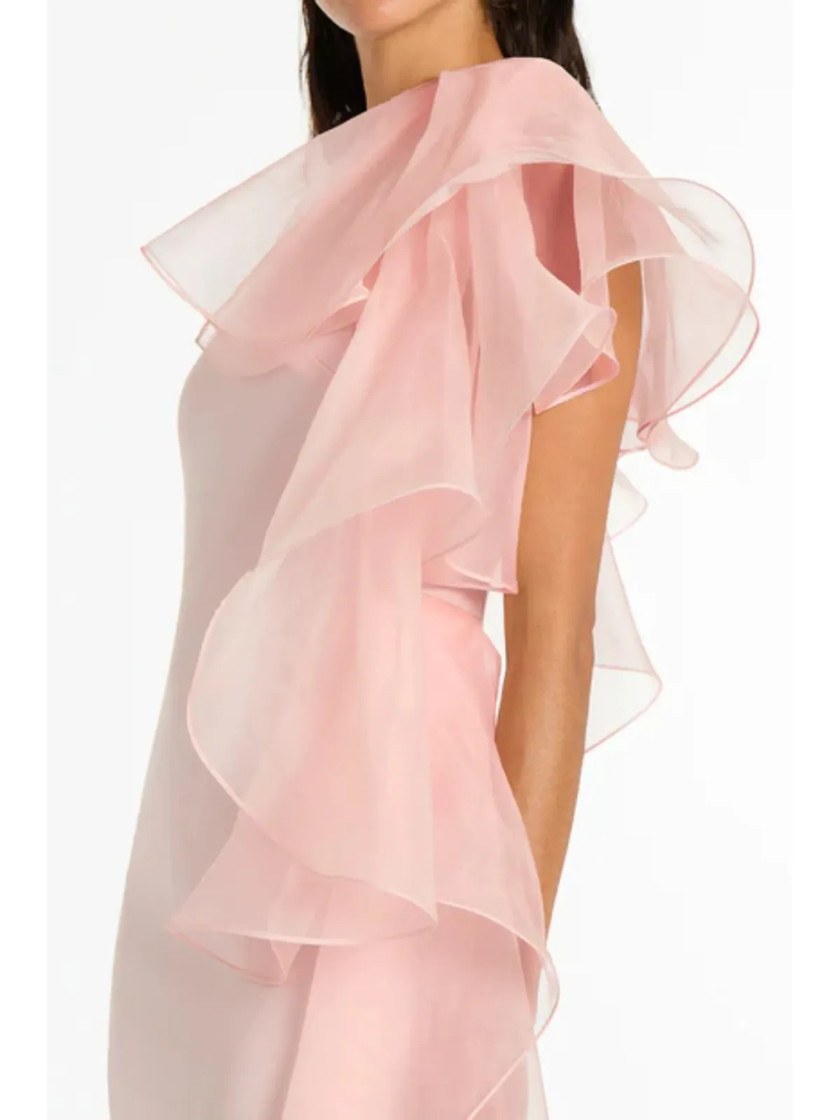 Carla Zampatti Peony Crepe Ruffle Shoulder Gown Pink Size AU 10 - Image 3