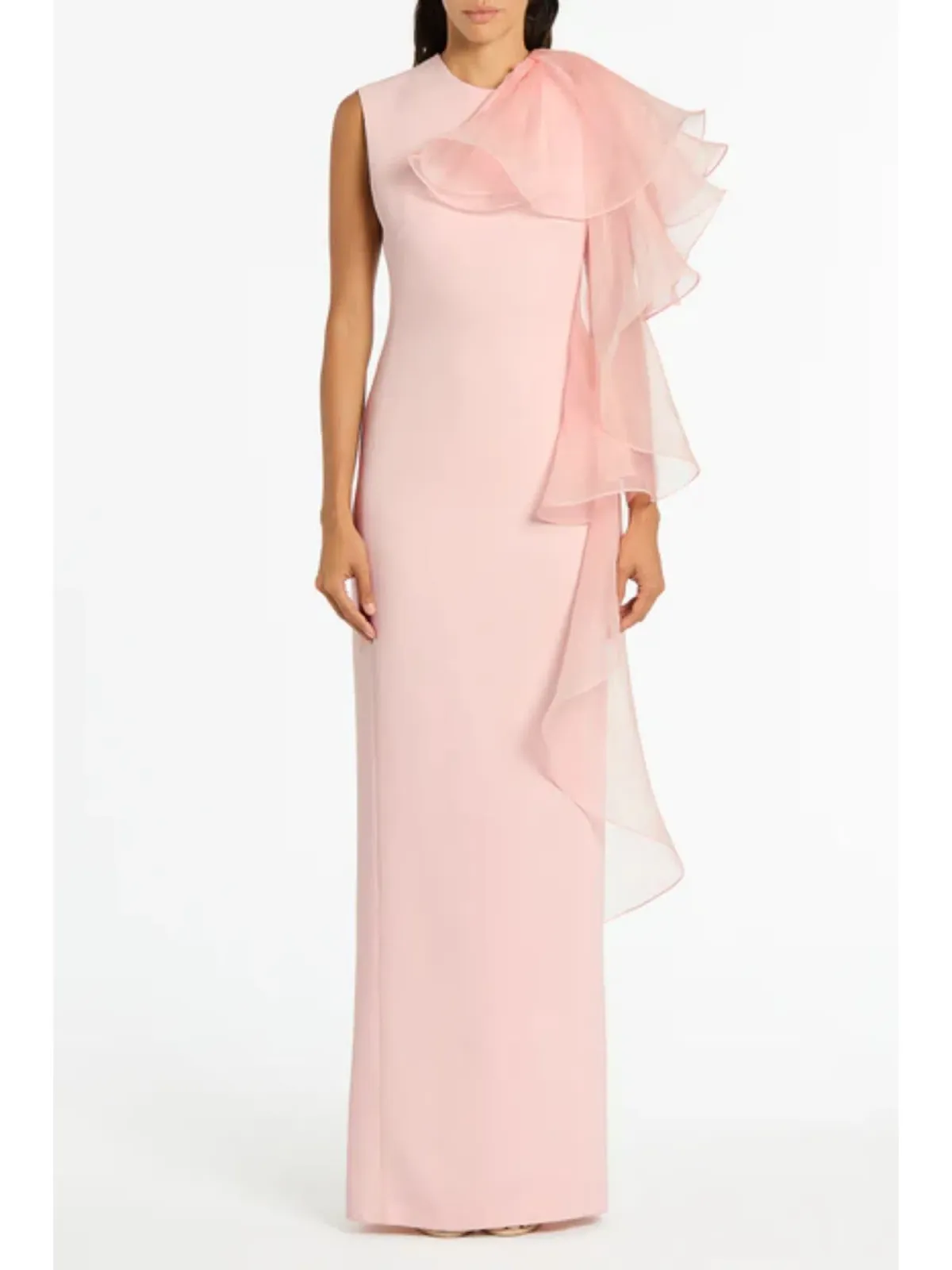 Carla Zampatti Peony Crepe Ruffle Shoulder Gown Pink Size AU 10 - Image 1