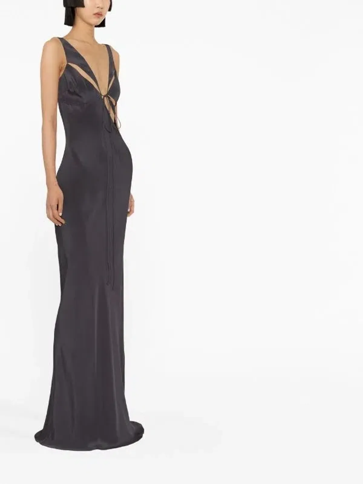 Christopher Esber V Neck Sleeveless Dress Charcoal Grey Size 10 - Image 2