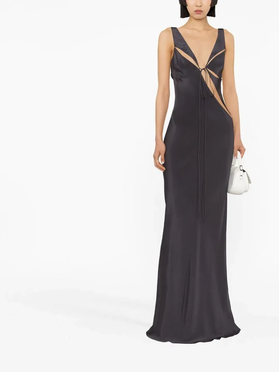 Christopher Esber V Neck Sleeveless Dress Charcoal Grey Size 10 for rent on The Volte - main image