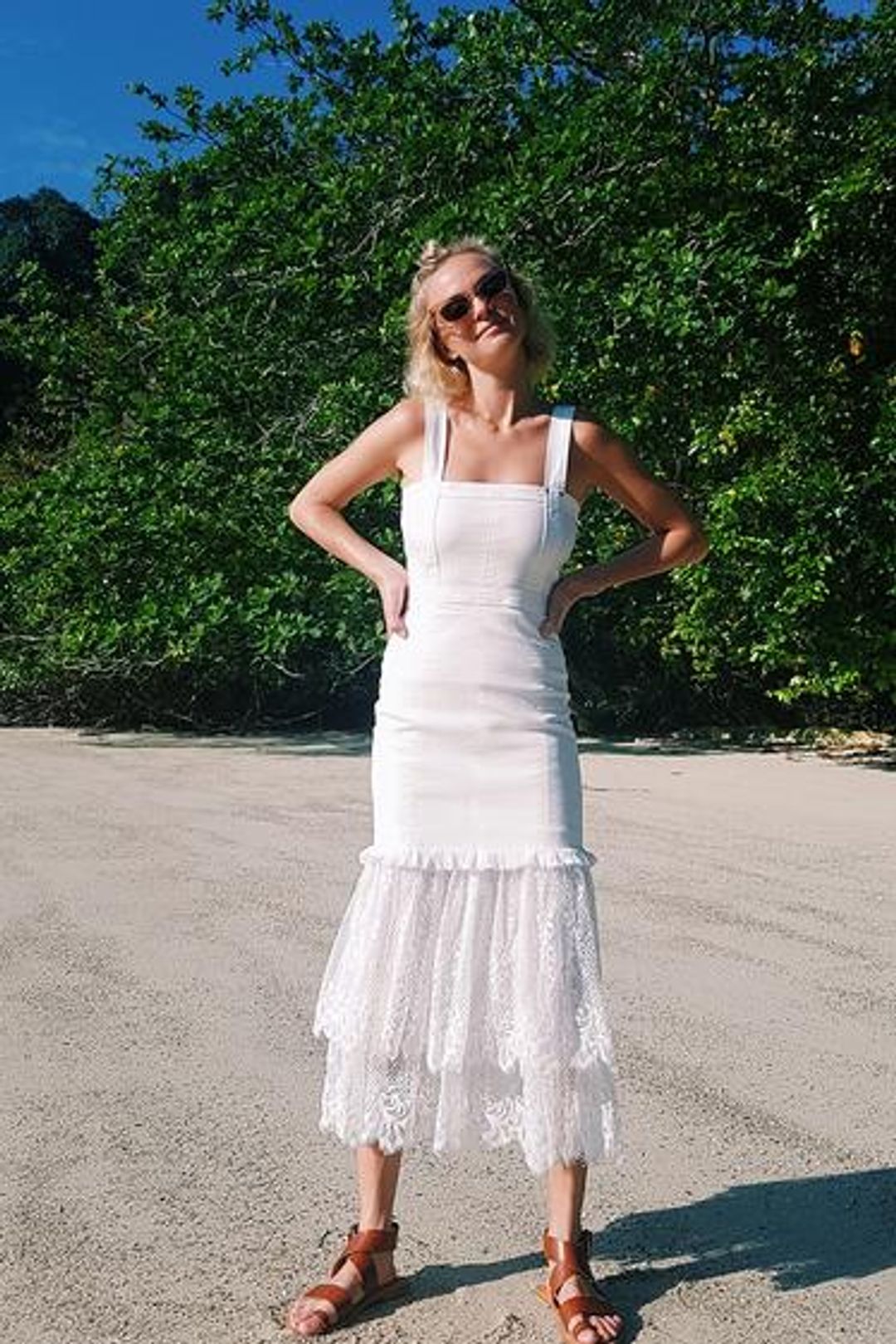 Steele Sutton Denim Midi Dress White Size 8 for rent on The Volte - main image