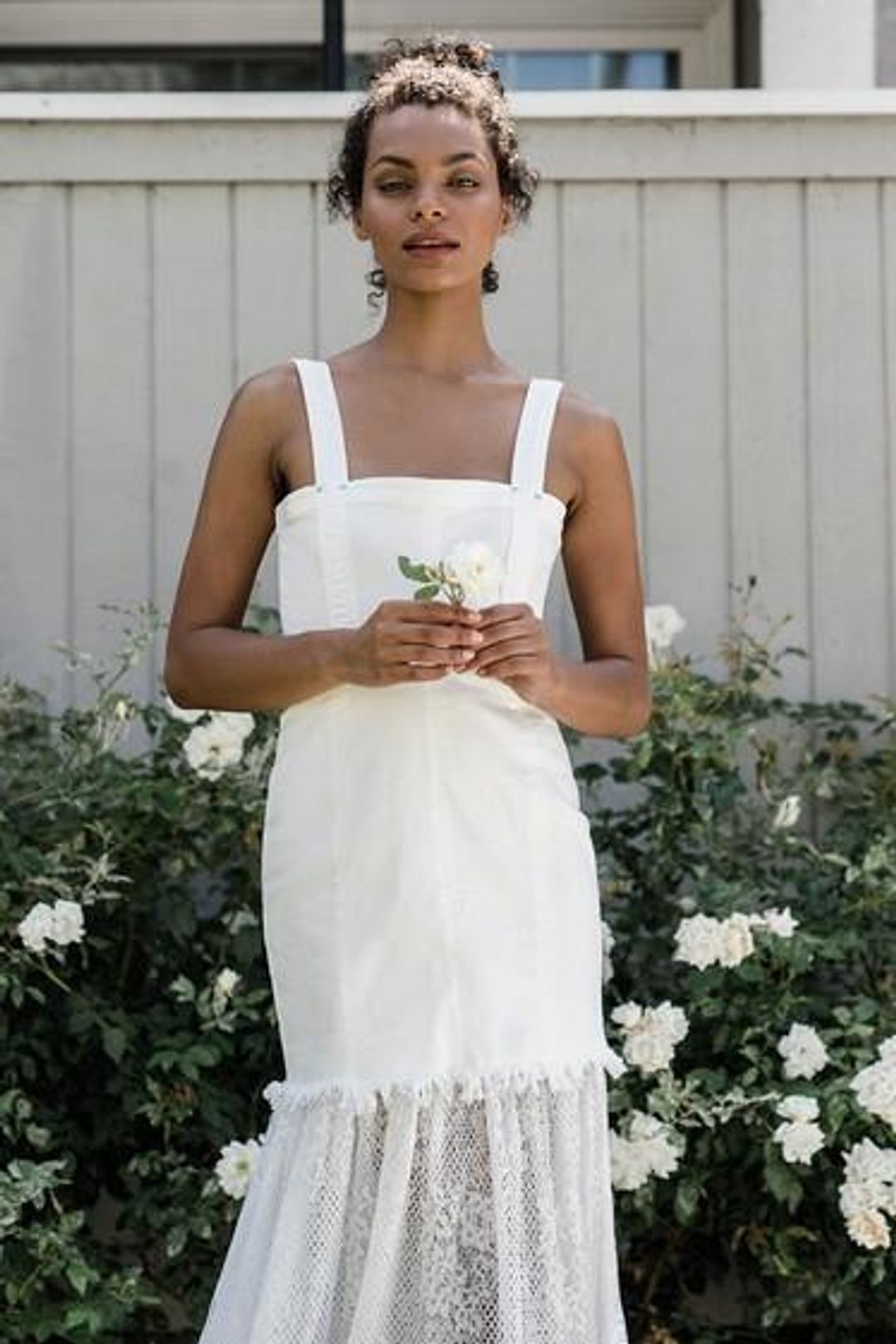 Steele Sutton Denim Midi Dress White Size 8 for rent on The Volte - main image