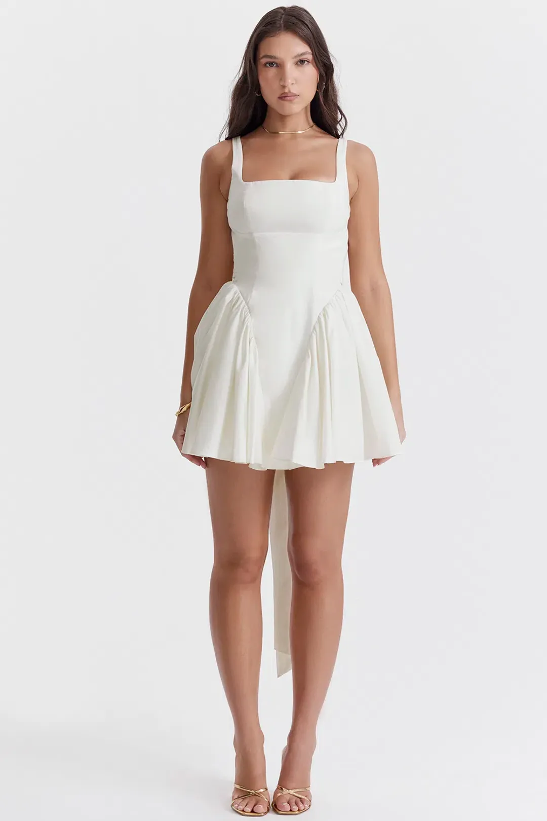 House of CB Florianne Bow Mini Dress in Ivory Size XS / AU 6 for rent on The Volte - main image