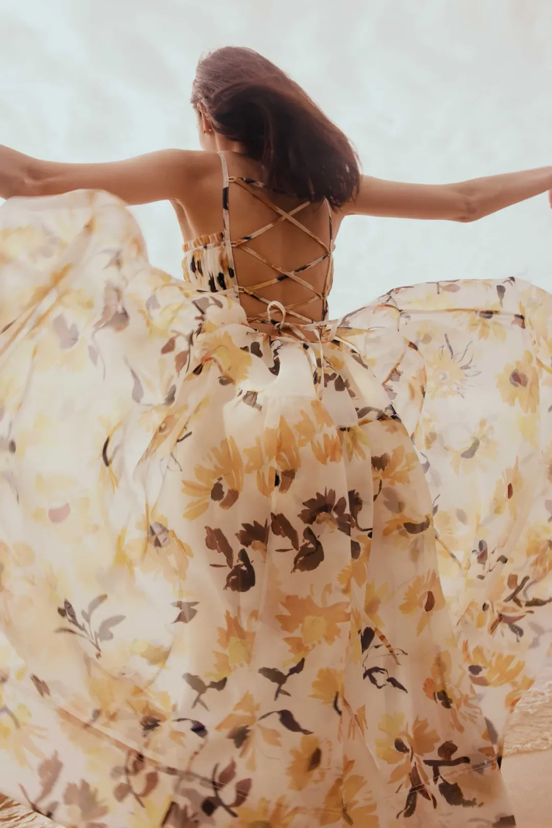 Aje Botanica Cross Back Midi Dress Pressed Sunflowers Size 8 for rent on The Volte - main image