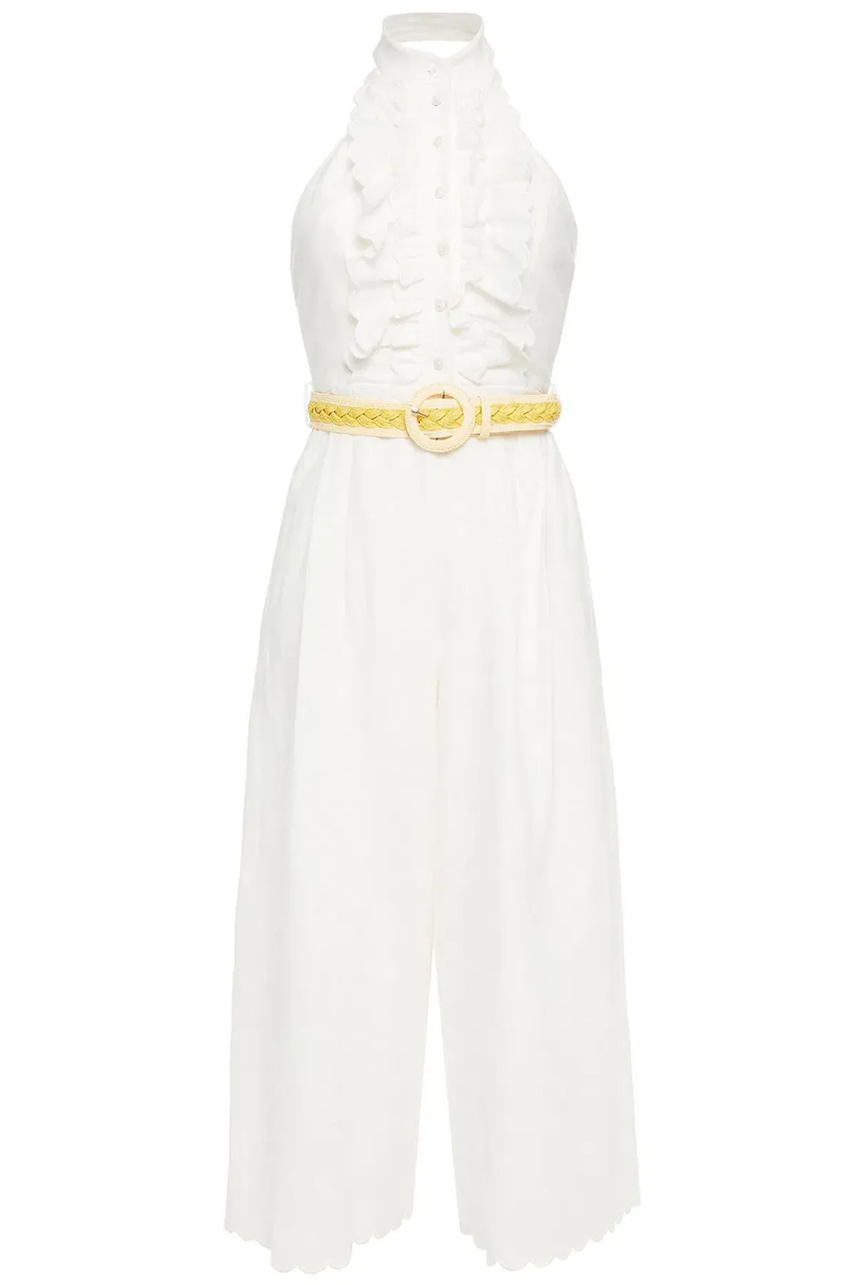 Zimmermann Amelie Frill Cropped Ruffled Linen Jumpsuit White Size 1 / AU 10 - Image 7