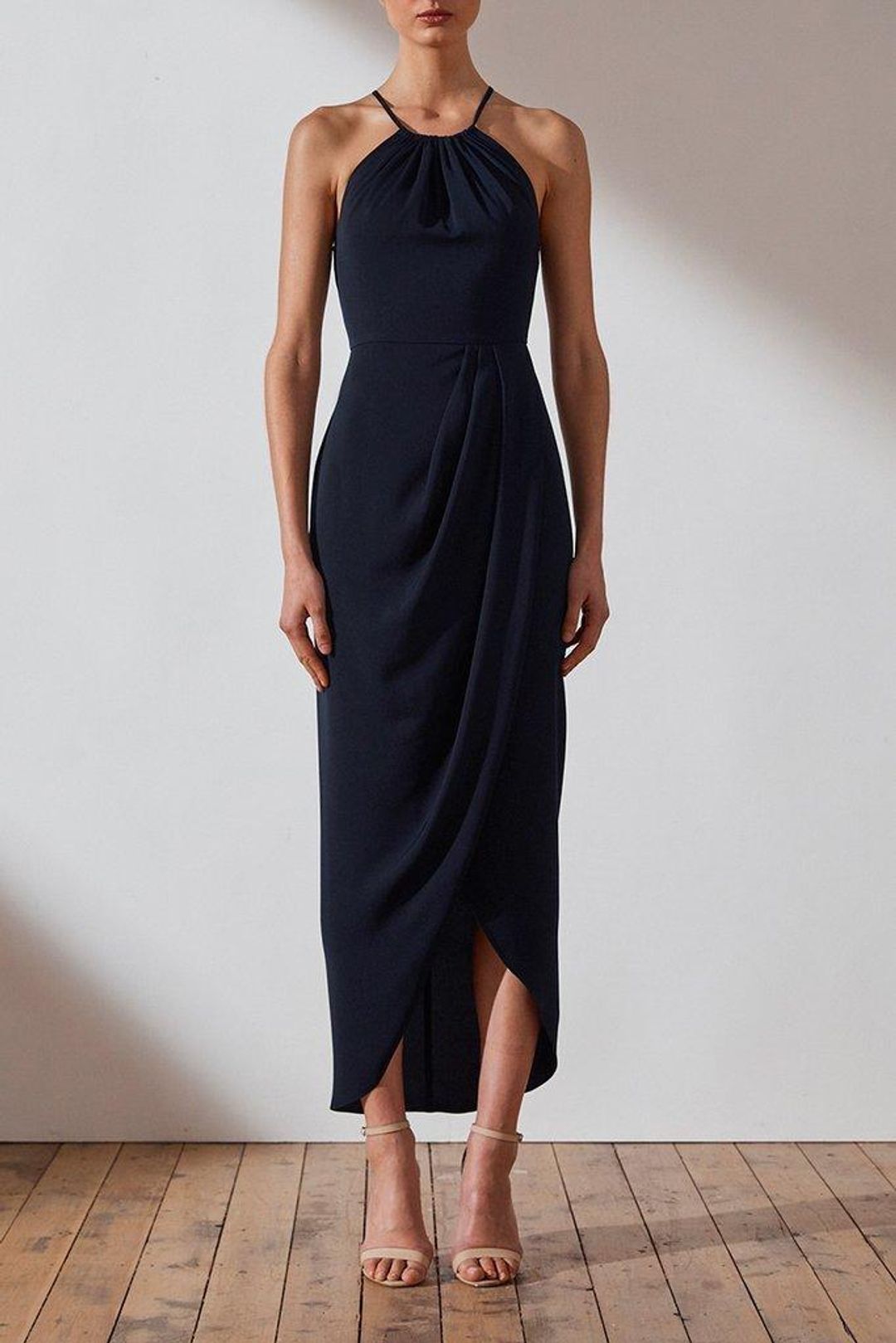 Shona Joy Core High Neck Ruched Dress - Navy - Size 10 - Bridesmaid - Cocktail for rent on The Volte - main image
