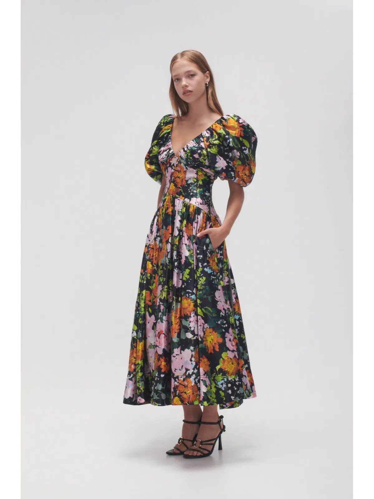 Aje Gabrielle Plunge Midi Dress Midnight Floral Size AU 8  - Image 3