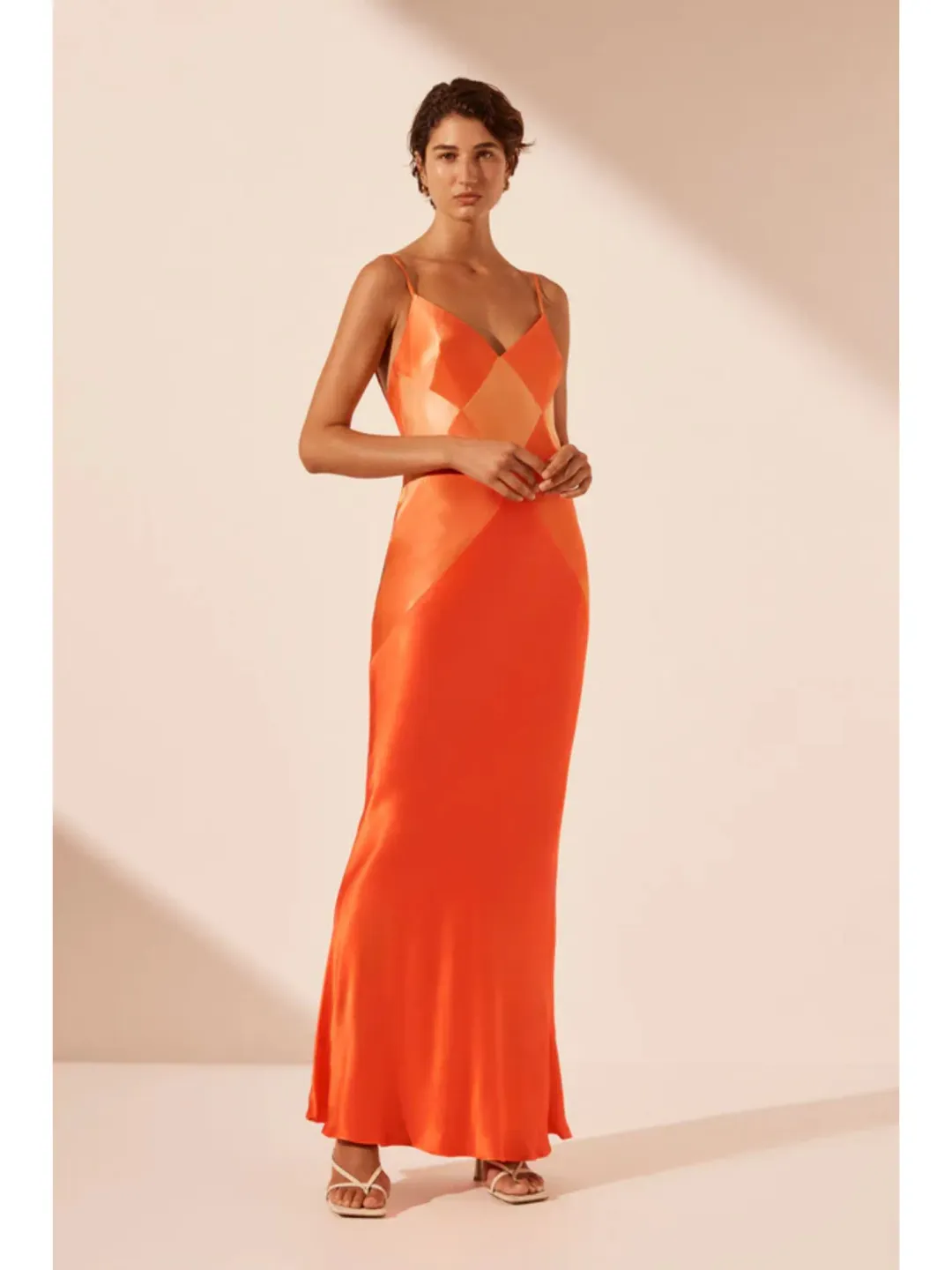 Shona Joy Mia Contrast Spliced Maxi Dress Red Orange/Hibiscus Size AU 10 for rent on The Volte - main image