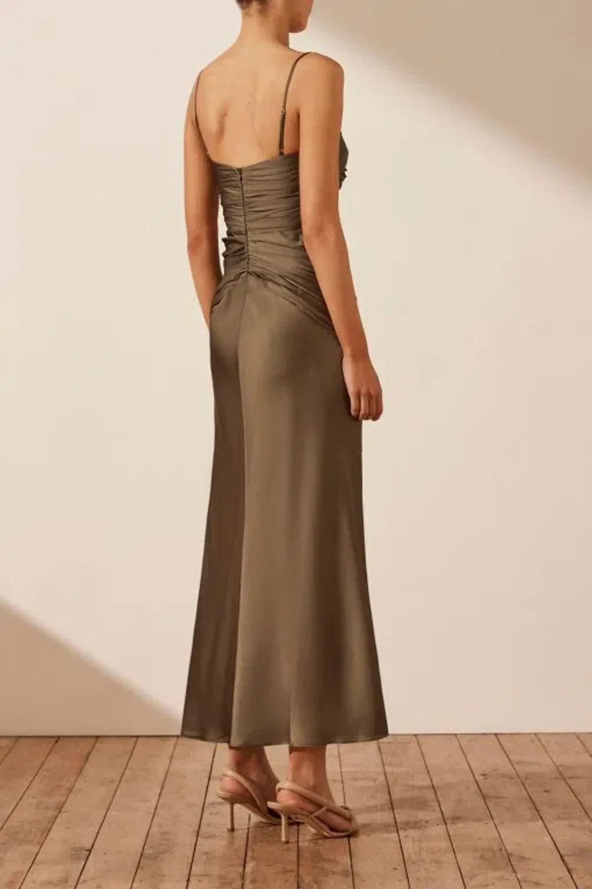 Shona Joy Luxe Ruched Bodice Midi Dress in Pine Size 10 - Image 3