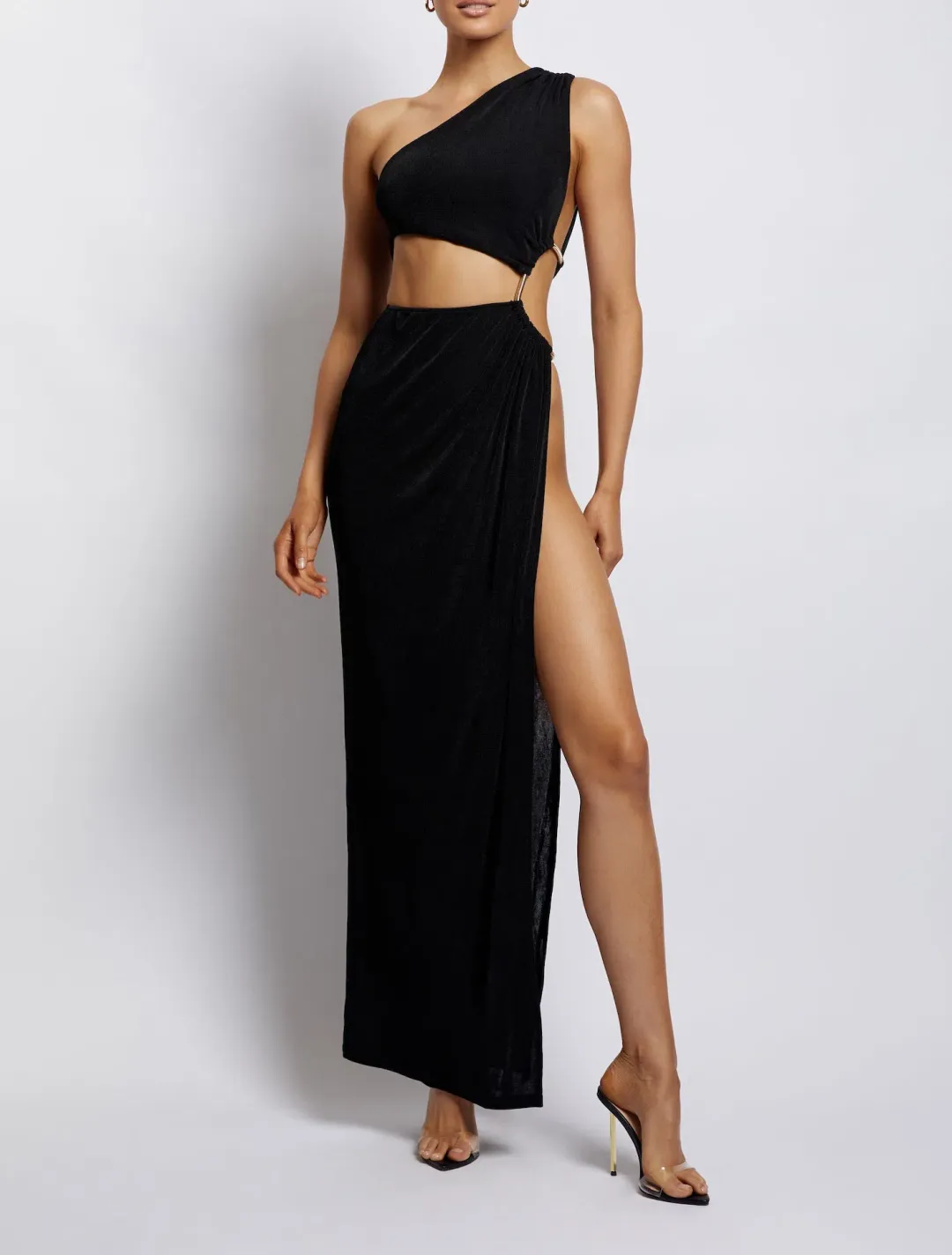 Meshki Paige Ruched Side Cut Out Maxi Dress in Black Size S / AU 8  for rent on The Volte - main image