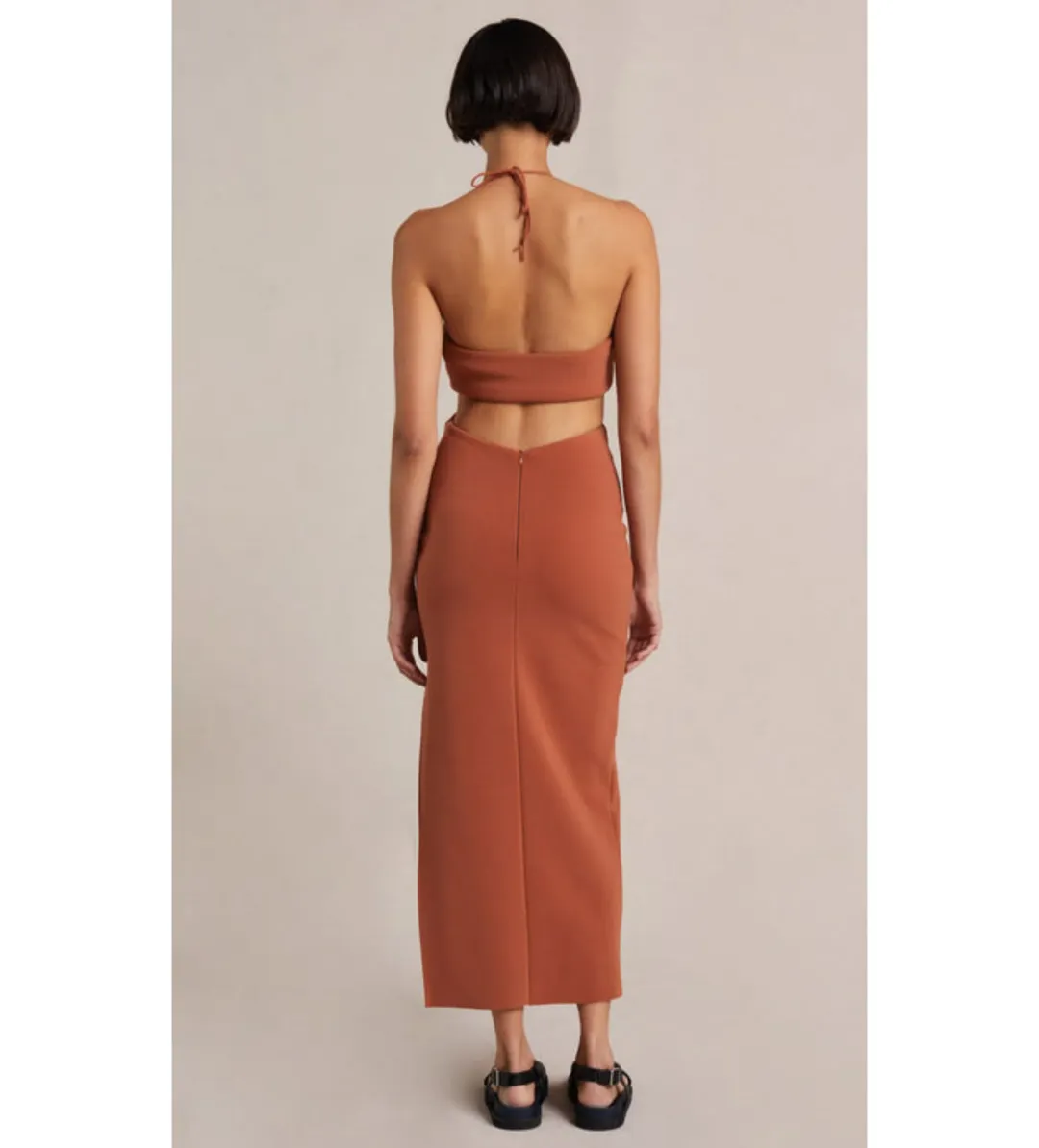 Bec & Bridge Alba Cut Out Midi Dress Terracotta Size AU 6 for rent on The Volte - main image