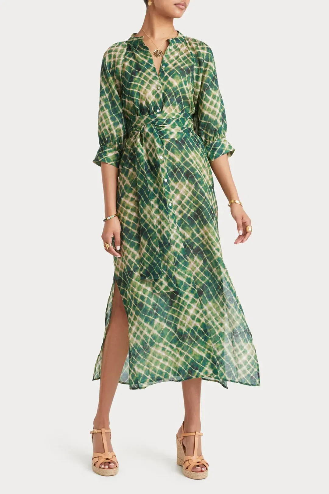 Husk Sabine Midi Dress Green Print Size 14 for rent on The Volte - main image