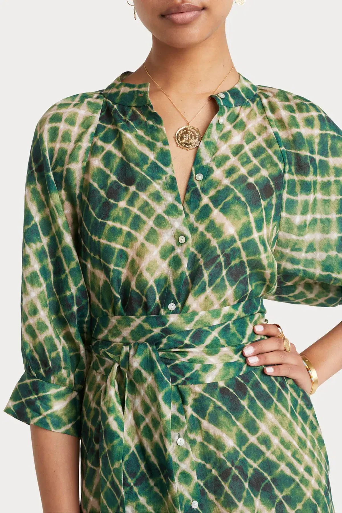 Husk Sabine Midi Dress Green Print Size 14 - Image 3