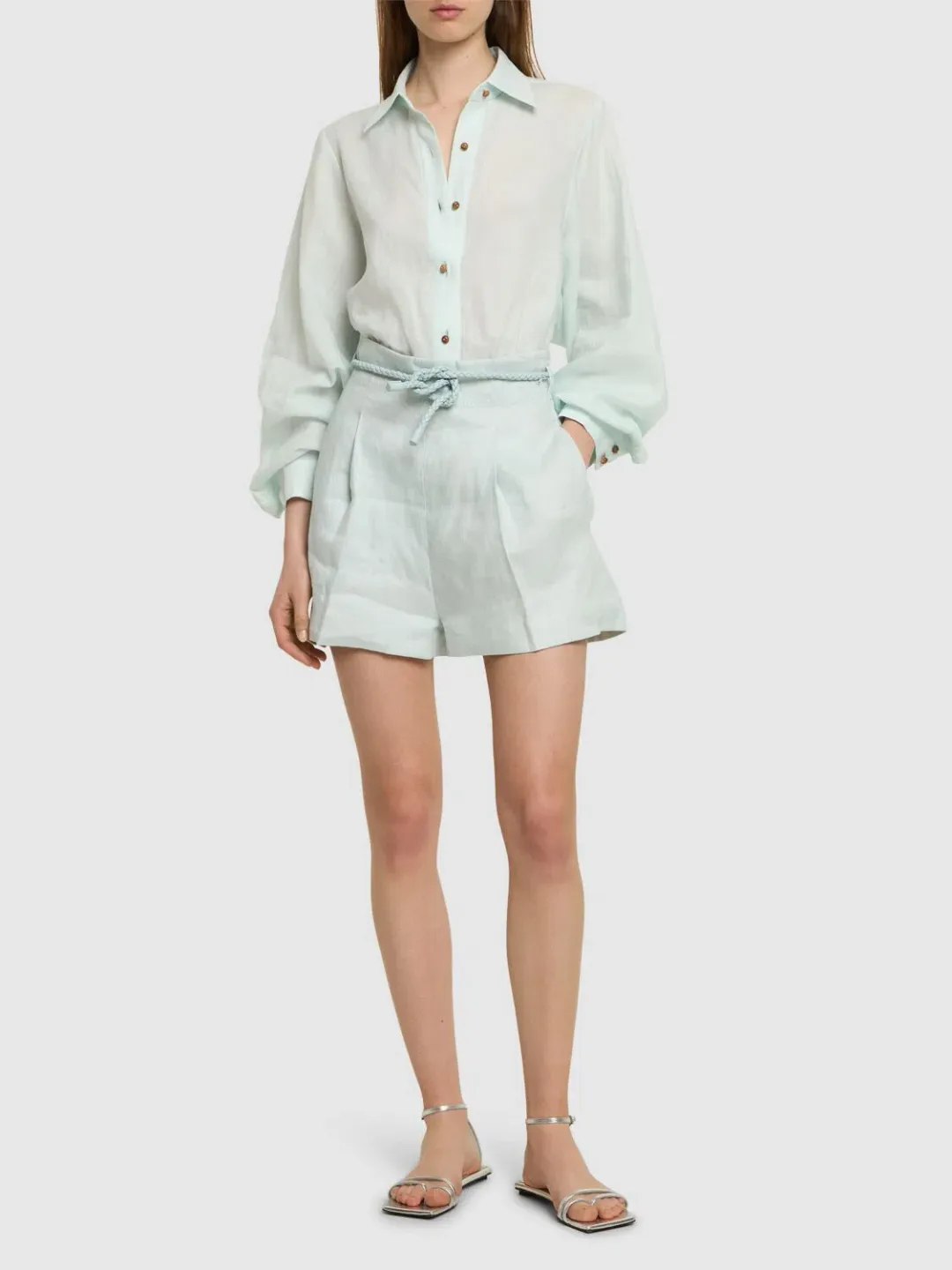 Zimmermann Natura Oversized Shirt in Size 0P / AU 6 and Short in Size 1 / AU 10 Set Mint  for rent on The Volte - main image