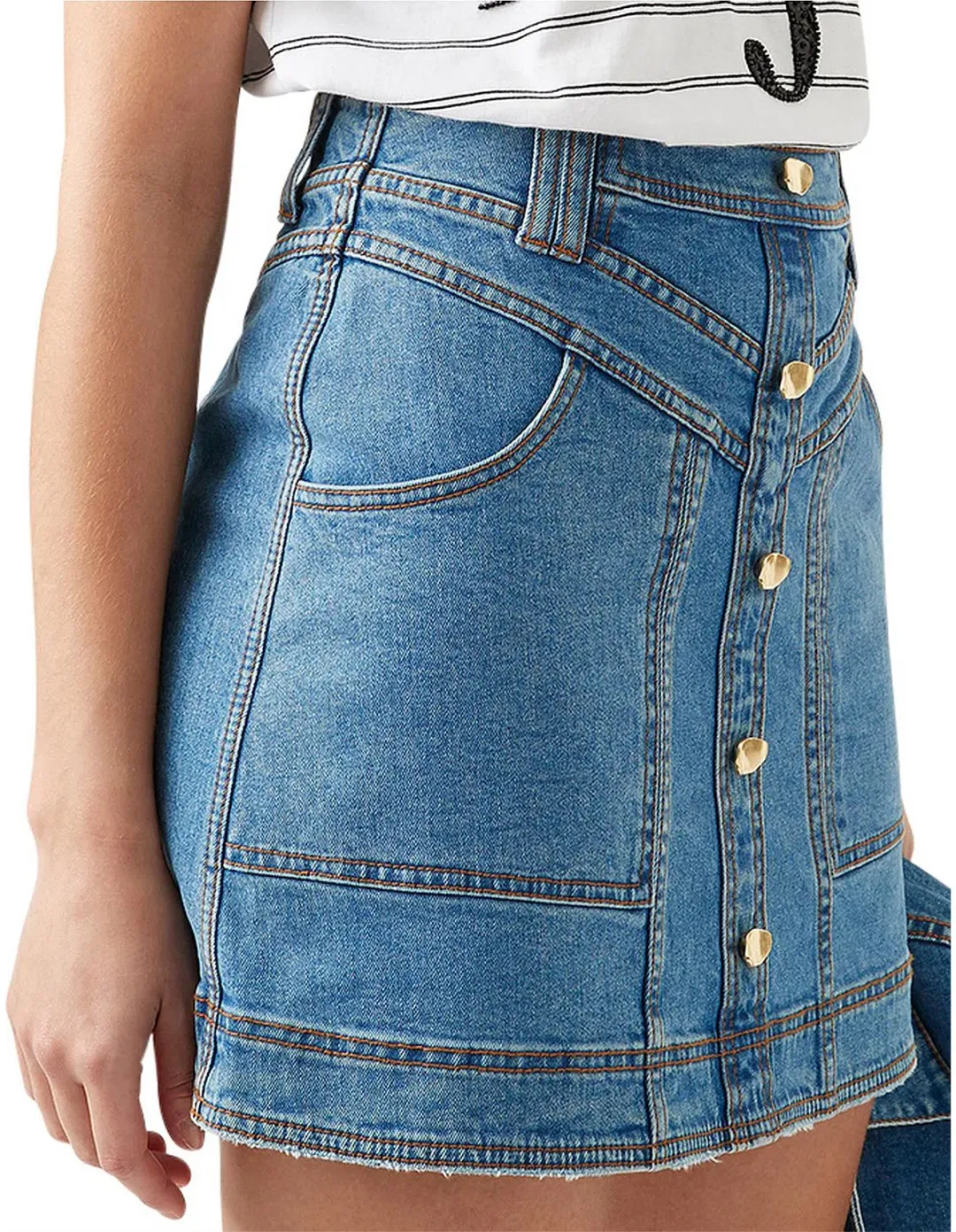 Aje Belmond Mini Skirt in Denim Blue Size 8 and Logo Tee White Print Size 6 Set for rent on The Volte - main image