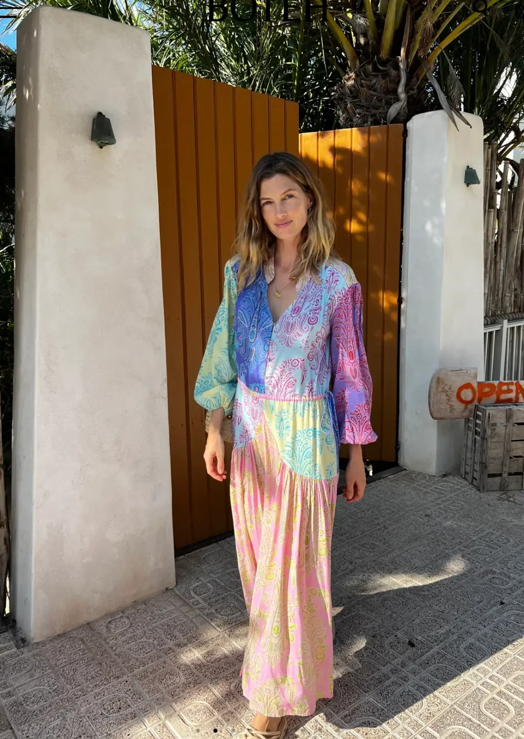 Boteh Wallpaper Maxi Smock Dress Multi Size 2 / AU 12 for rent on The Volte - main image