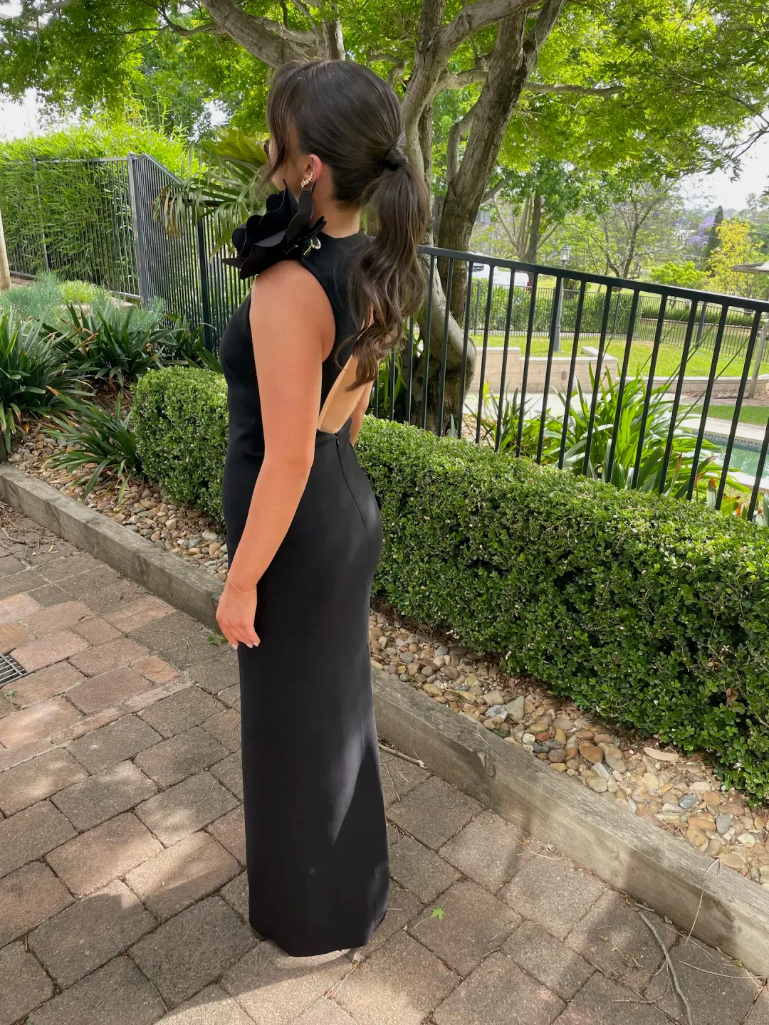 Carla Zampatti Crepe C Back Gown Black Size 6  for rent on The Volte - main image