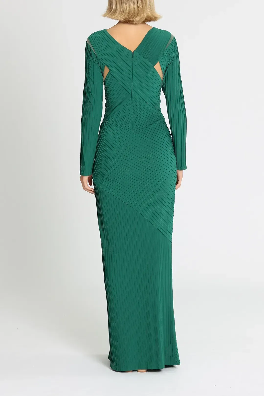 Tadashi Shoji Bollani Pintuck Cutout Gown in Forest Size 10 for rent on The Volte - main image